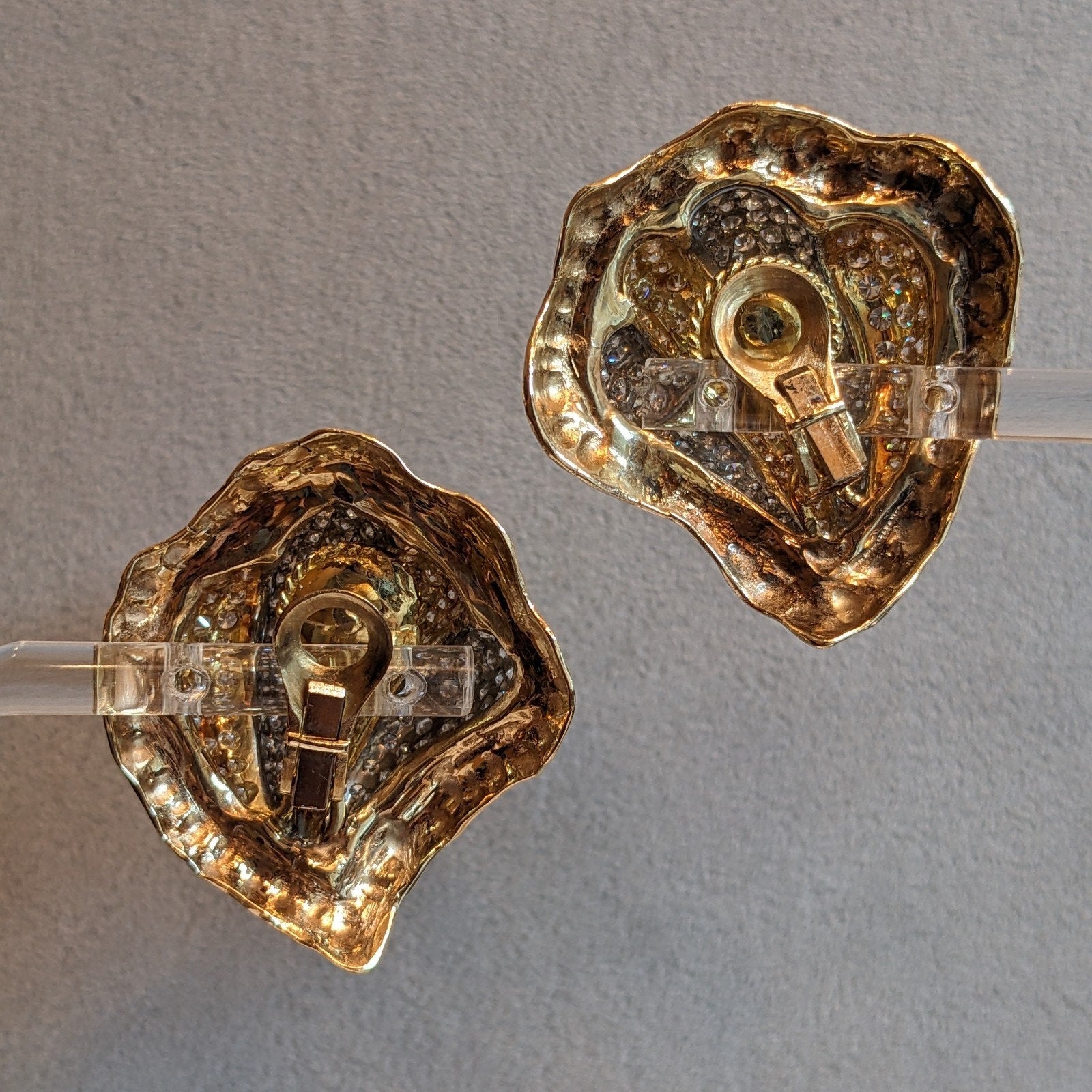 Diamond Pave Seashell Earrings 4.25 ctw in 14k Yellow & White Gold