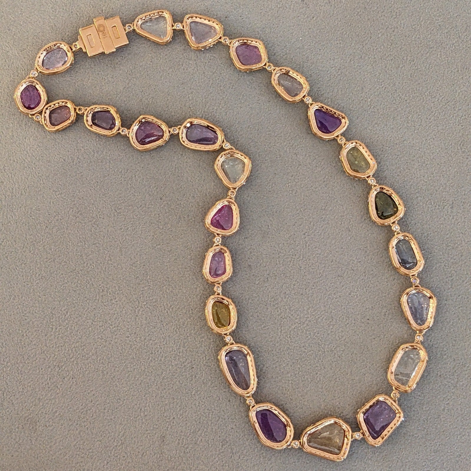 Certified Unheated Sapphire and Diamond Necklace in 18k Rose Gold