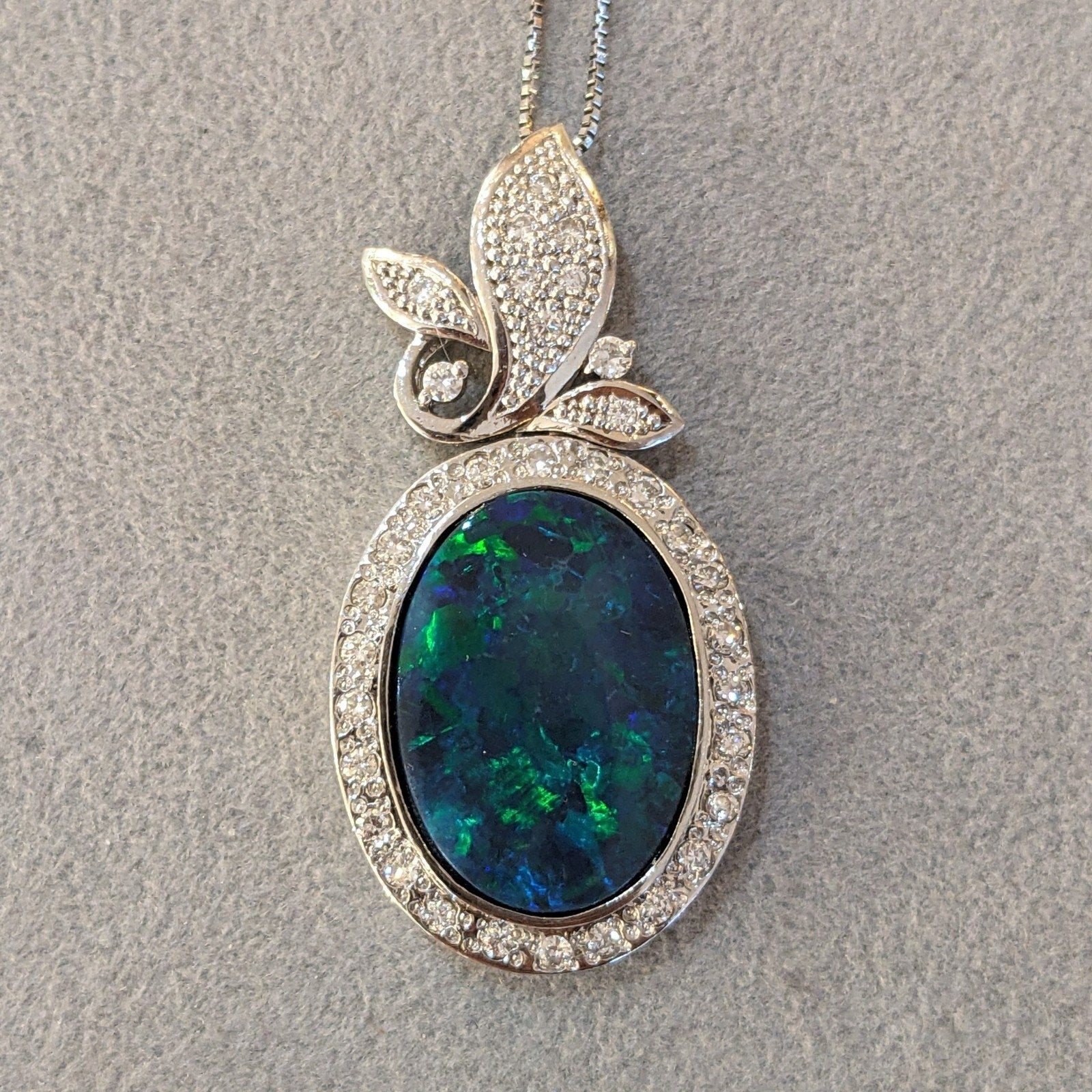 Black Opal and Diamond Pendant Necklace in Platinum