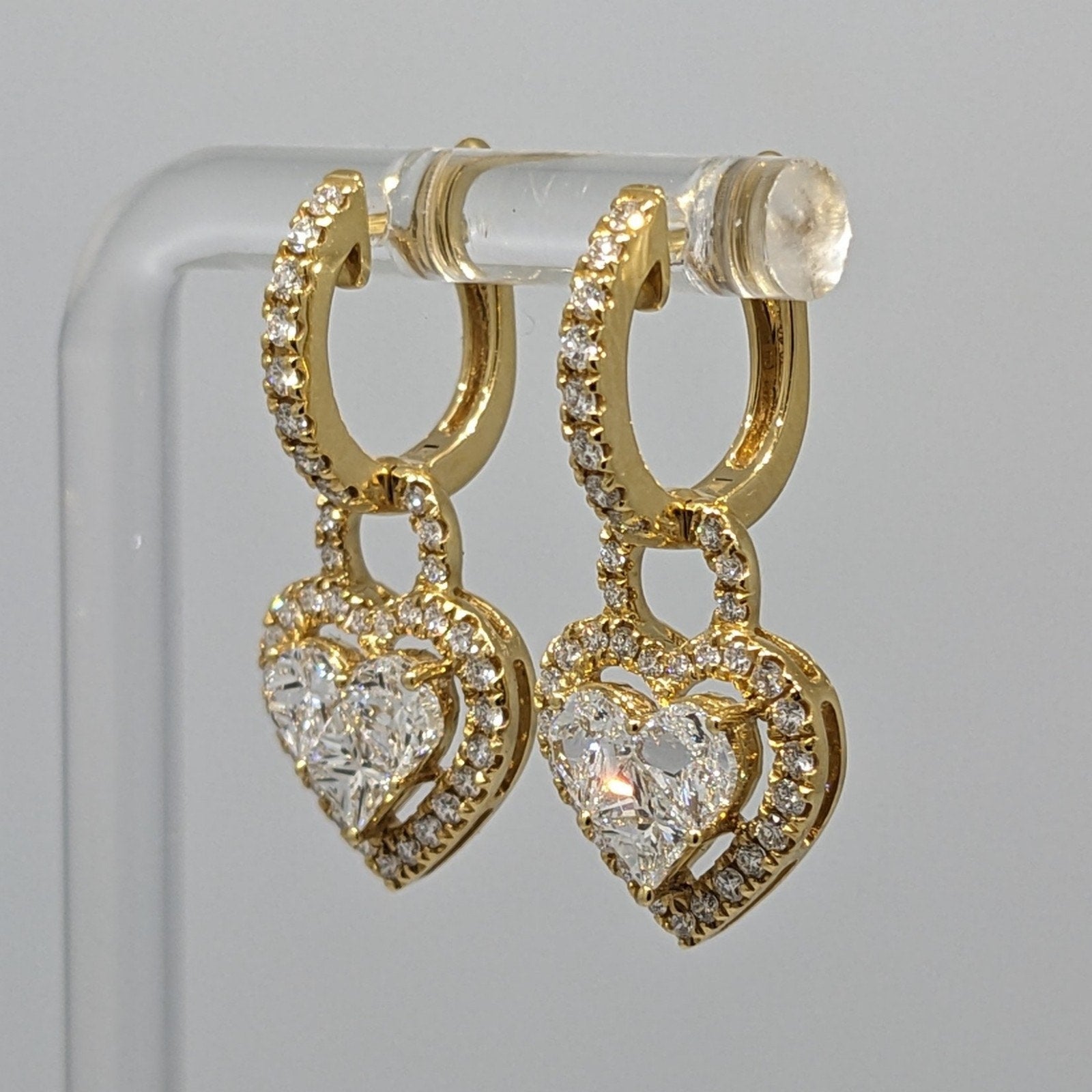 Round & Fancy Cut Diamond Heart Earrings 2.10 ctw in 18k Yellow Gold