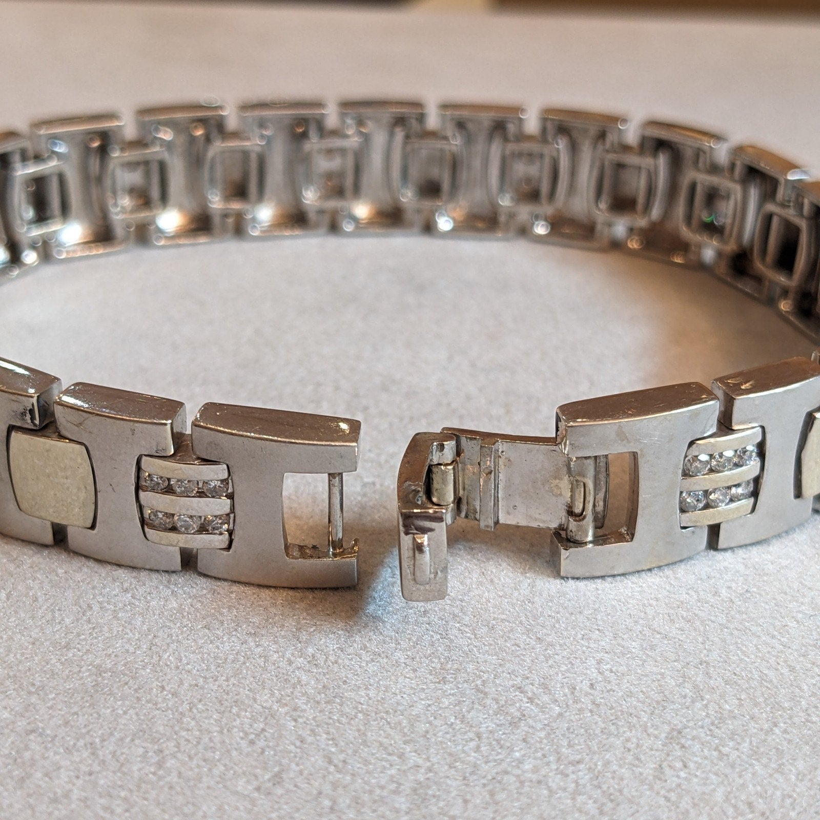 Wide Diamond Link Bracelet -8" long -in 14k Yellow White Gold