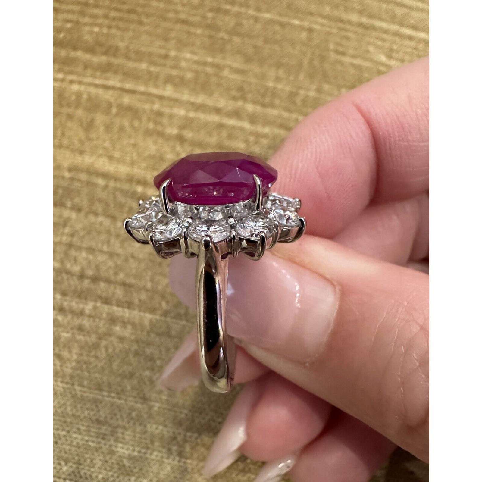 GIA Burma Heated Ruby 7.71 ct Oval in Diamond Platinum Ring - HM2421VN