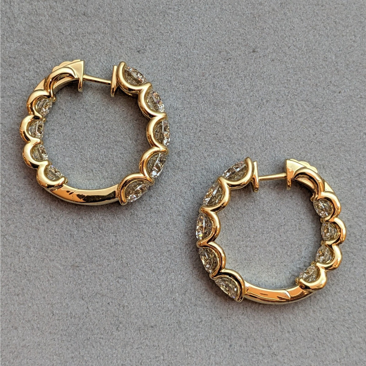 Large Round Natural Diamond Hoop Earrings 13.42 ctw in 18k Yellow Gold