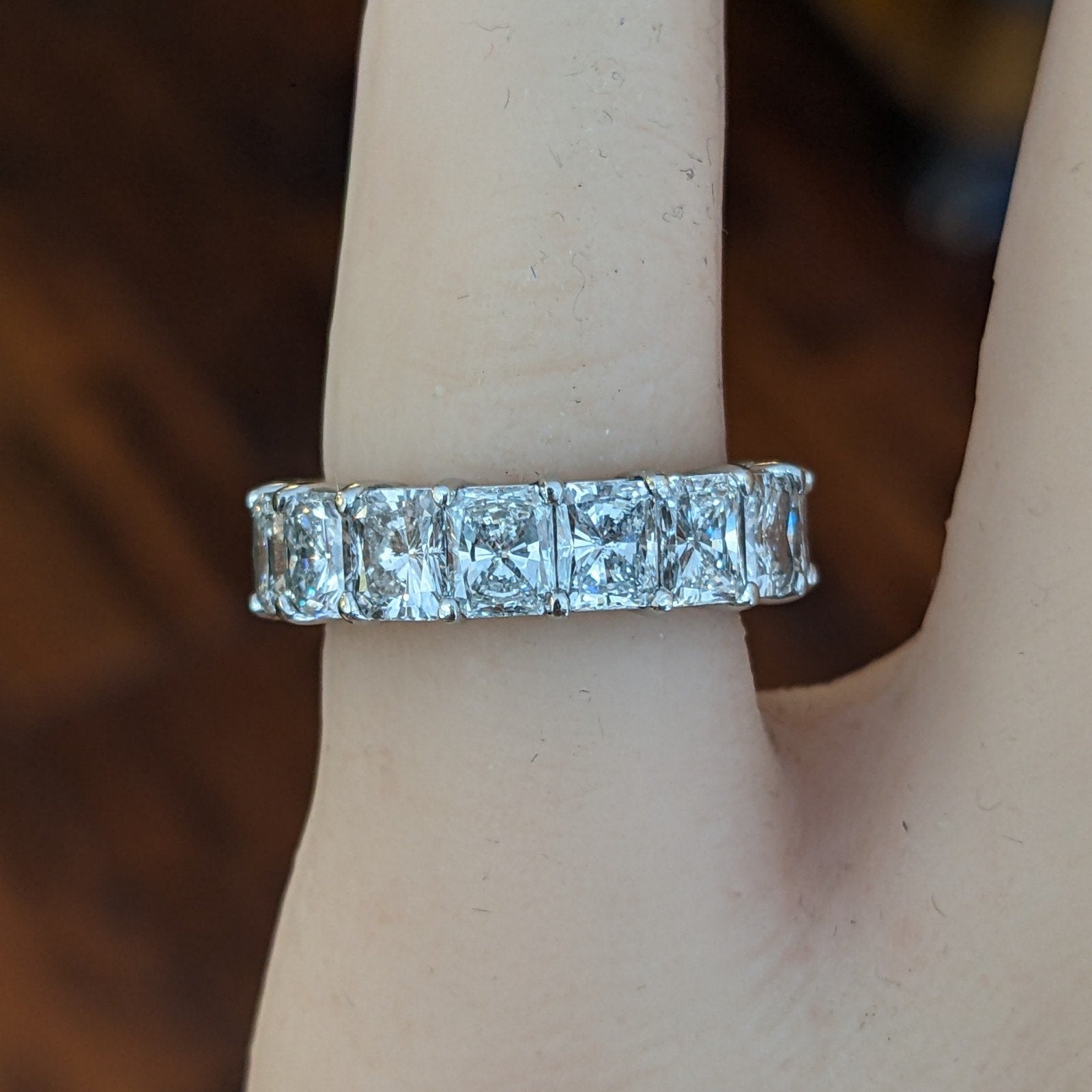 Radiant Cut Diamond Eternity Band Ring 6.00 ctw in Platinum Size 4.5