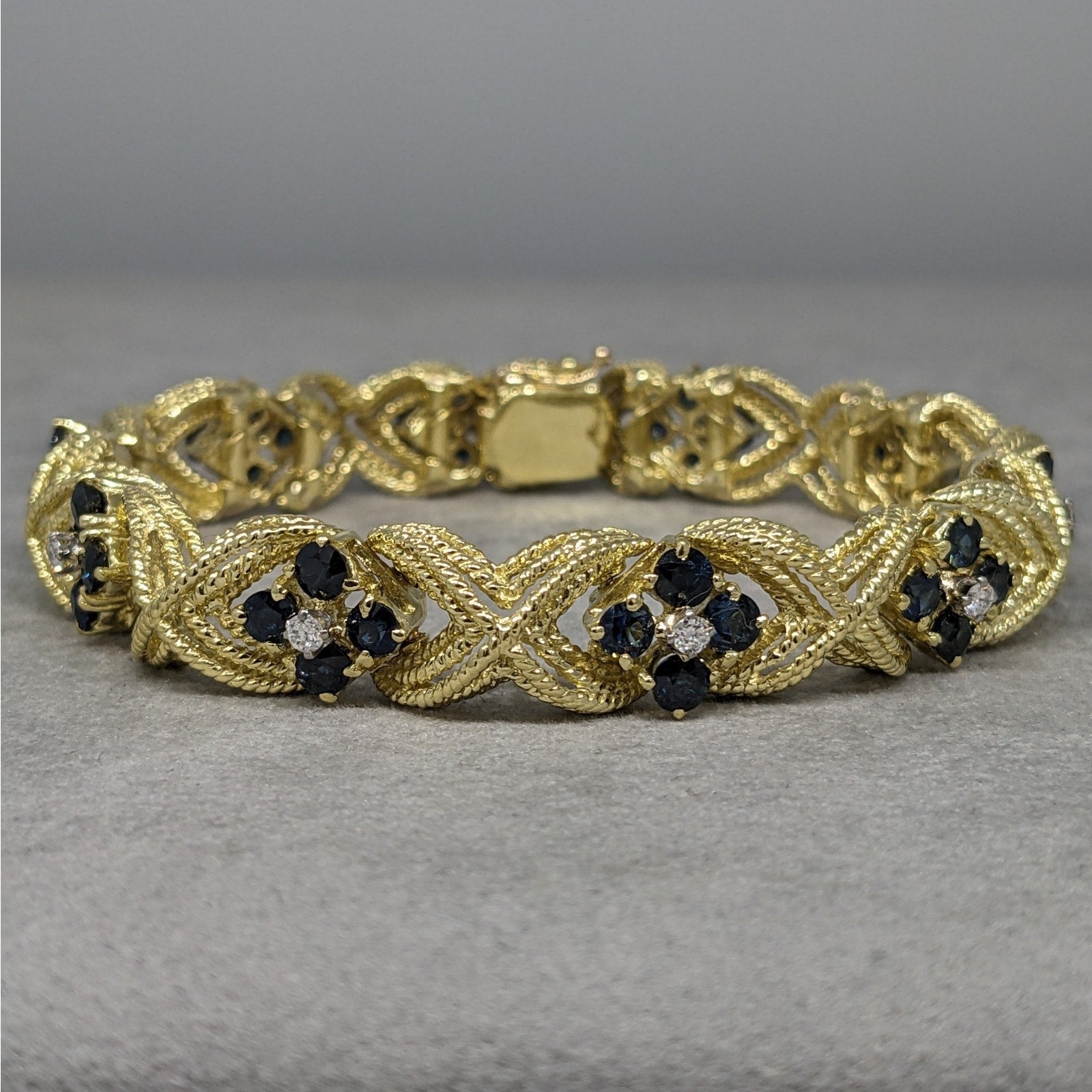 La Triomphe Sapphire and Diamond "X" Bracelet in 18k Yellow Gold