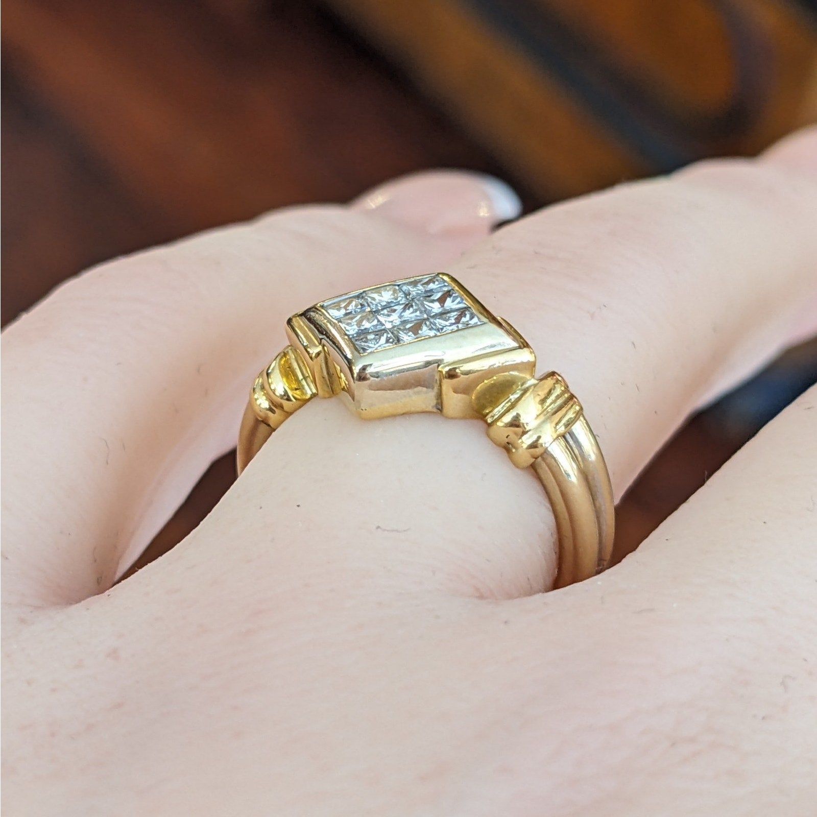 Illusion Set Princess Cut Diamond Ring in 18k Yellow Gold
