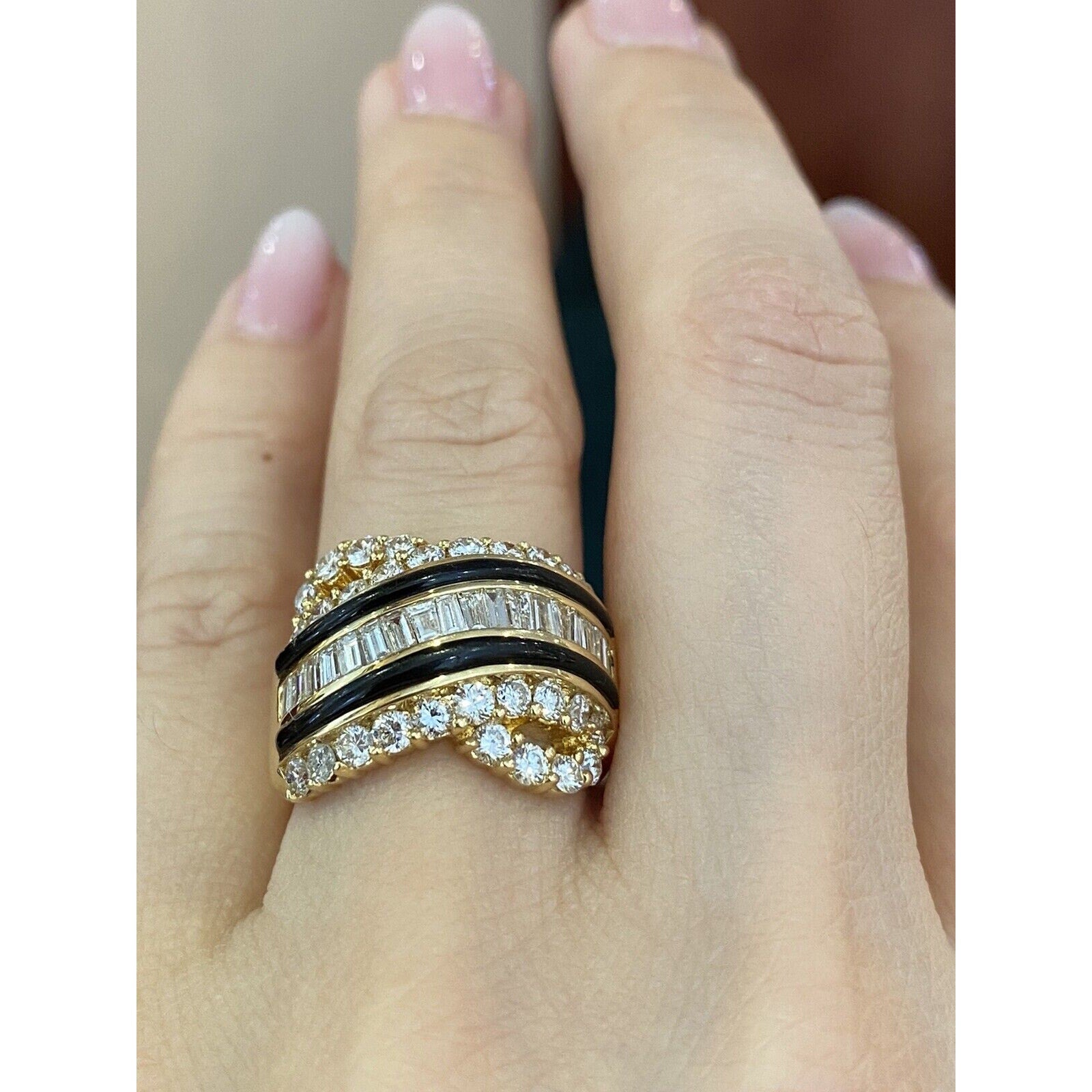 Wide Diamond Band Ring with Onyx in 18k Yellow Gold