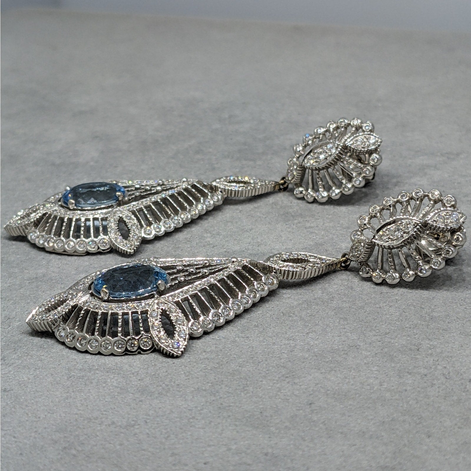 Doris Panos Aquamarine and Diamond Earrings in 18k White Gold