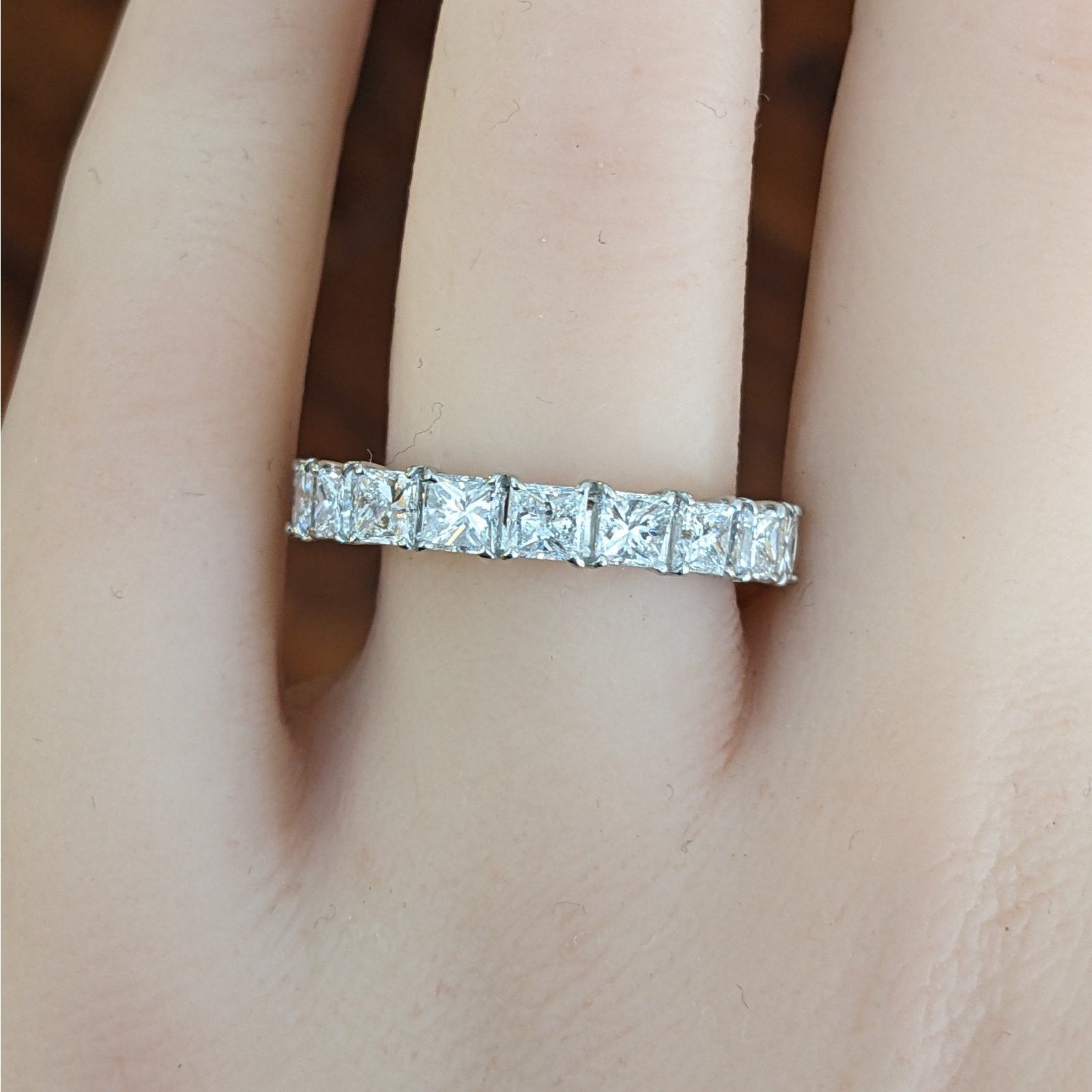 Natural Princess Cut Diamond Eternity Band 3.97 ct Size 8 in Platinum