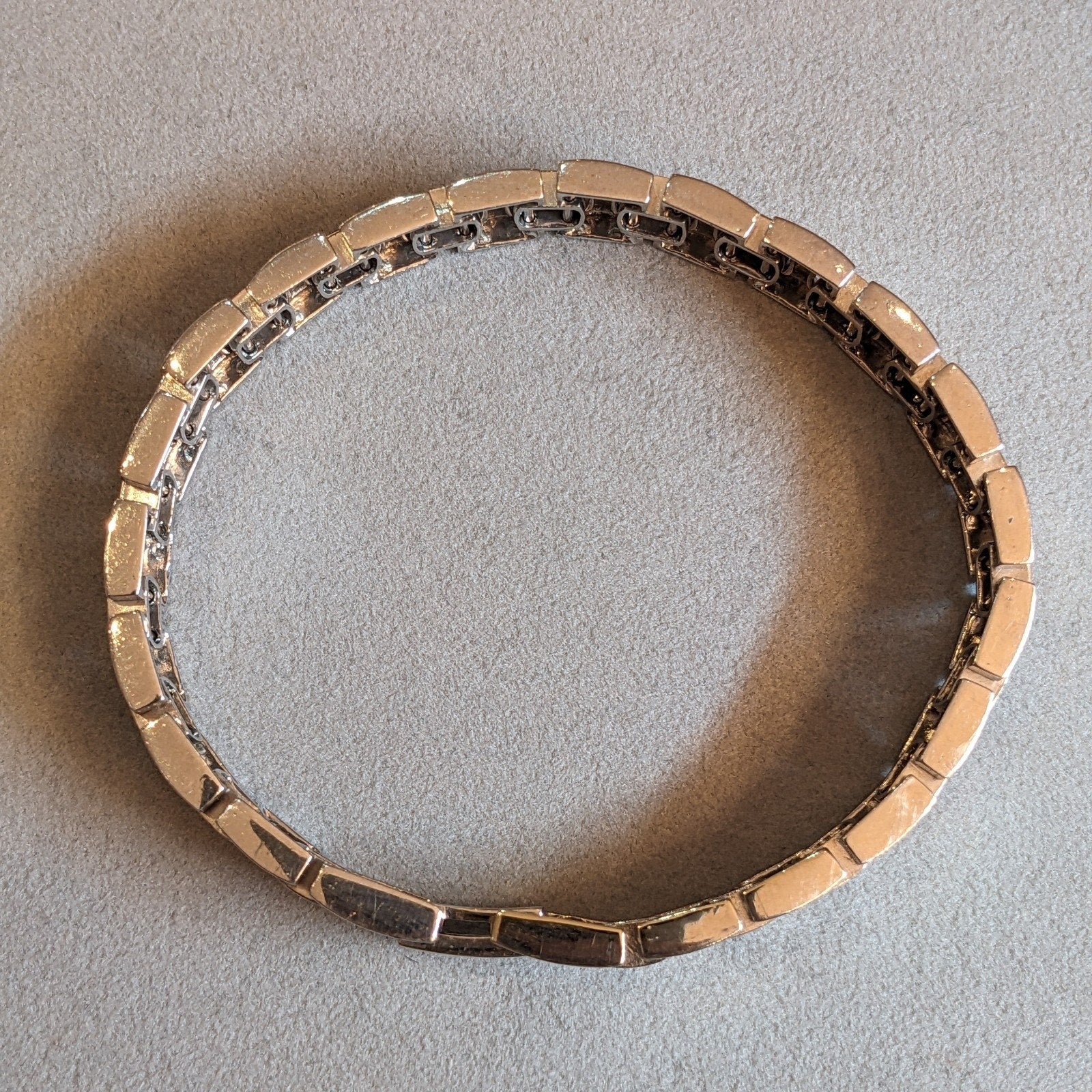 Wide Diamond Link Bracelet -8" long -in 14k Yellow White Gold
