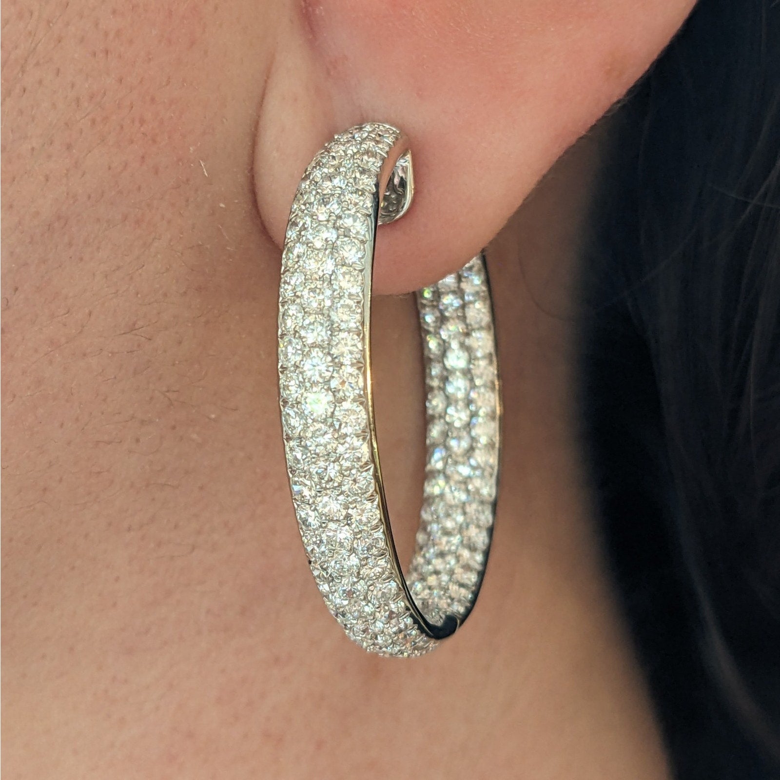 9.50 ct Round Pave Diamond Hoop Earrings in 18k White Gold by Odelia