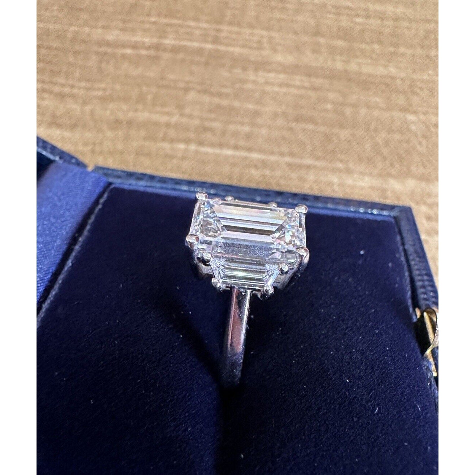 GIA 3.53 ct H-VS1 Emerald Cut Diamond Three Stone Ring in Platinum - C300EV