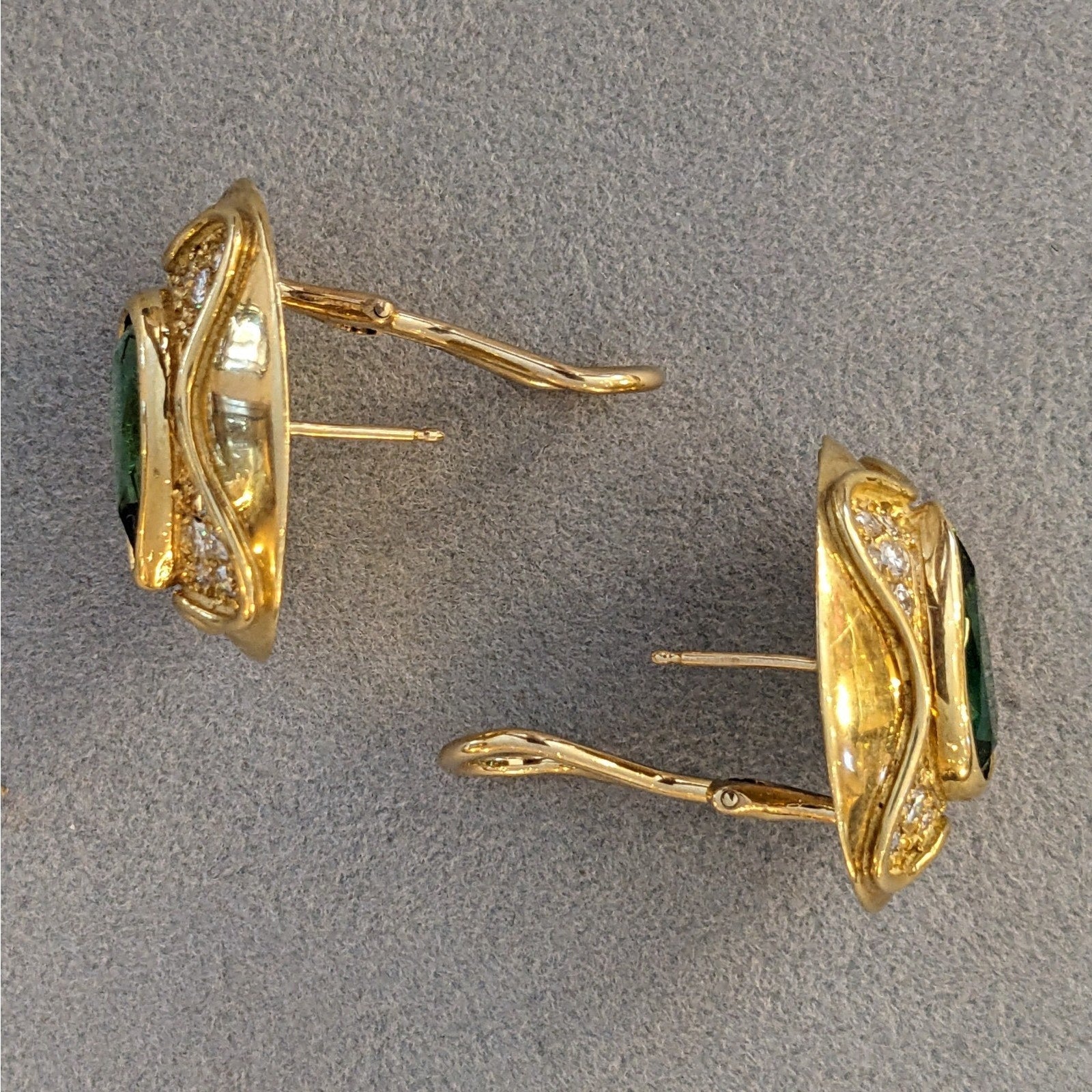 Green Tourmaline and Diamond Earrings in 18k & 14k Yellow Gold