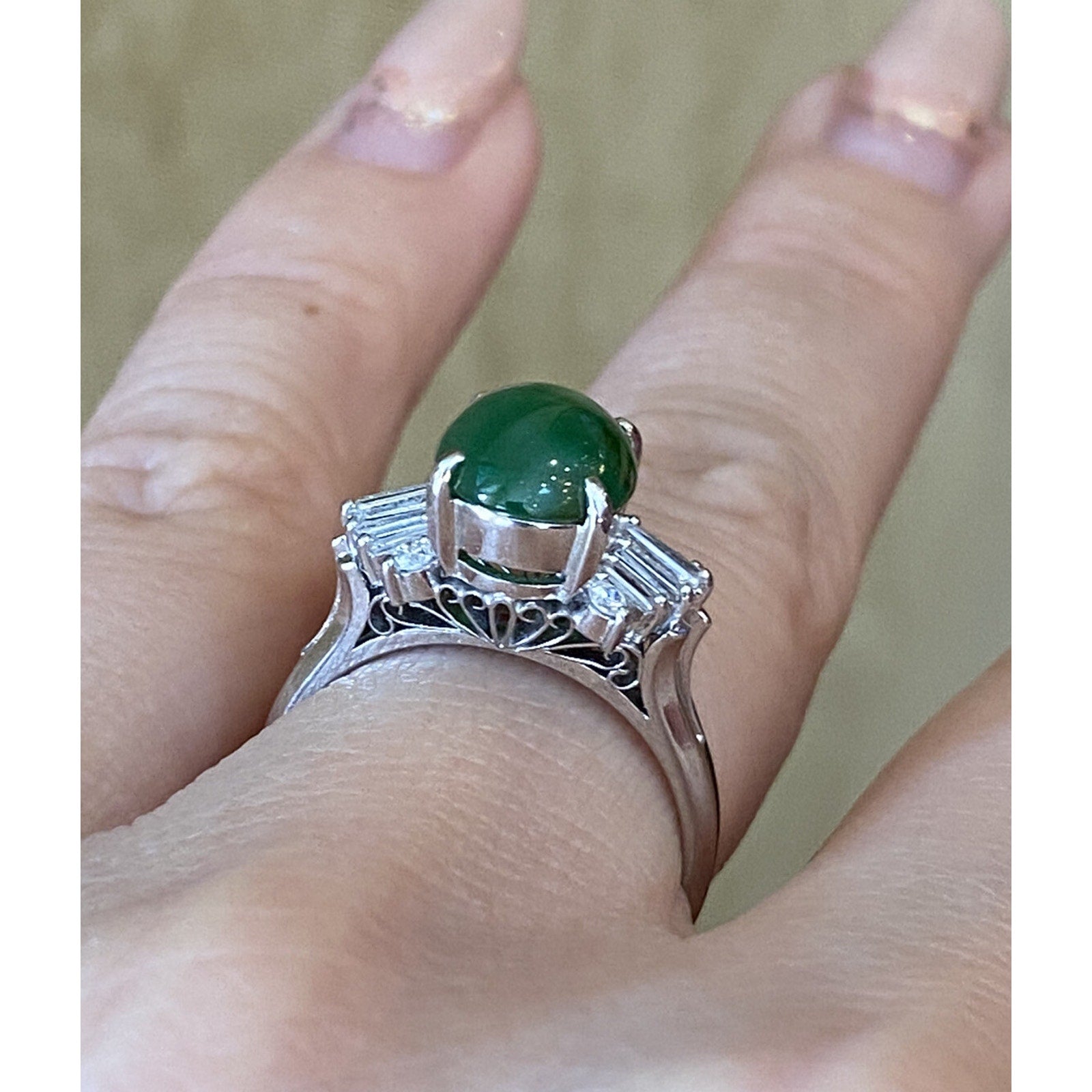 GIA Untreated Oval Jadeite Jade 2.79 ct and Diamond Ring in Platinum