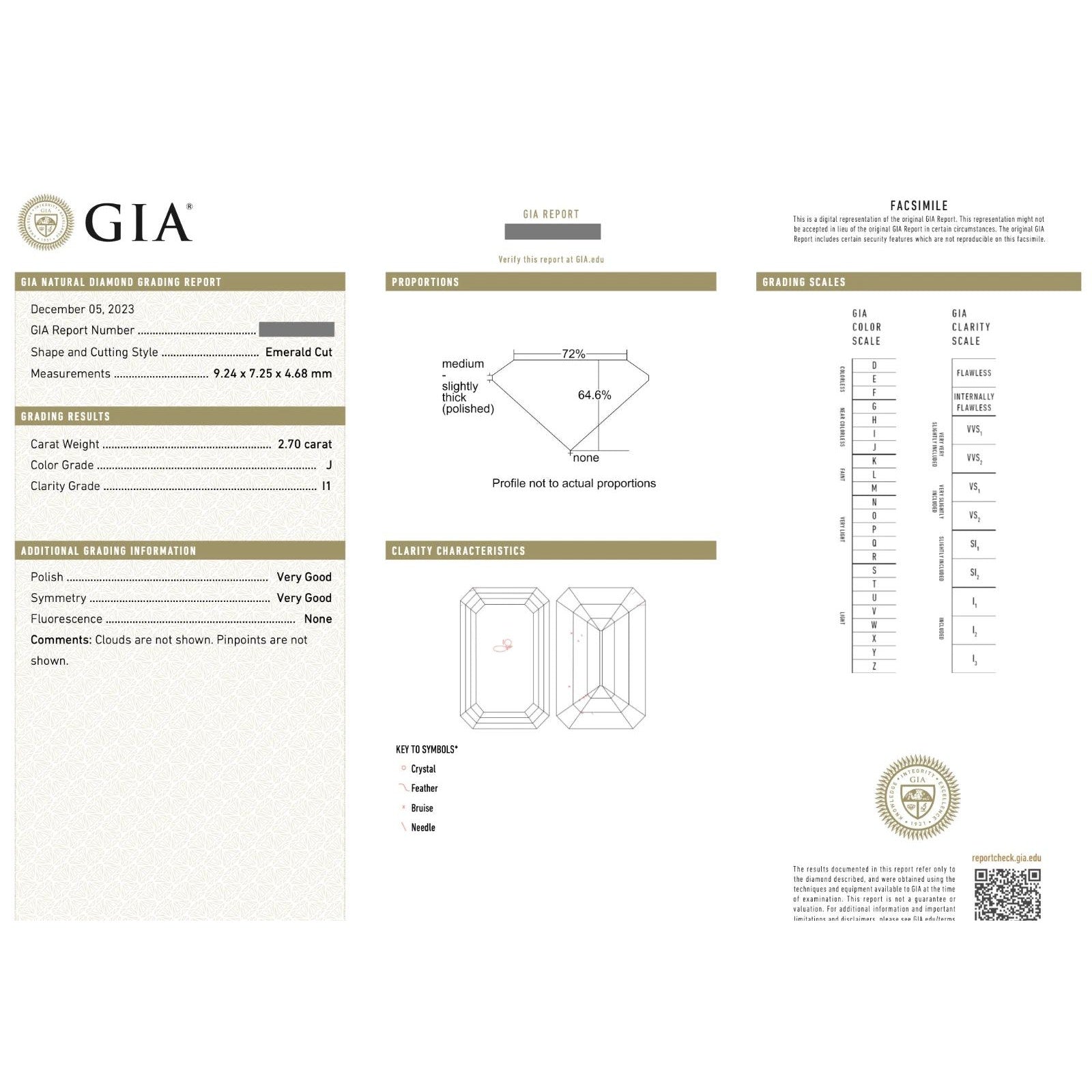 GIA 2.70 ct Emerald Cut Natural Diamond with Diamonds in 18k White Gold
