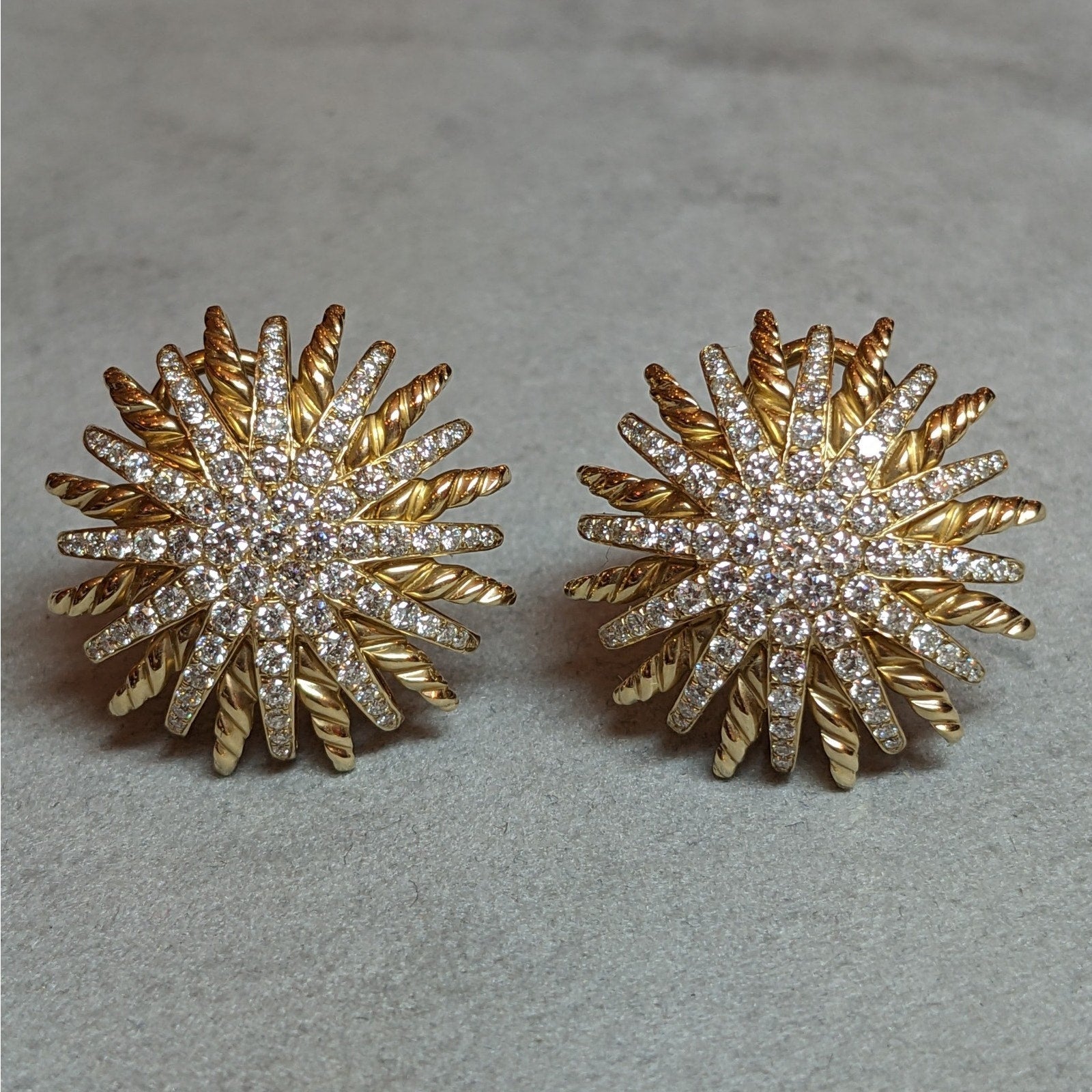 Natural Diamond Starburst Earrings in 14k Yellow Gold