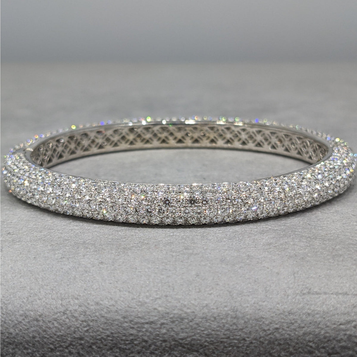 Natural Diamond Pave Bangle Bracelet 16.23 cttw in 18k White Gold