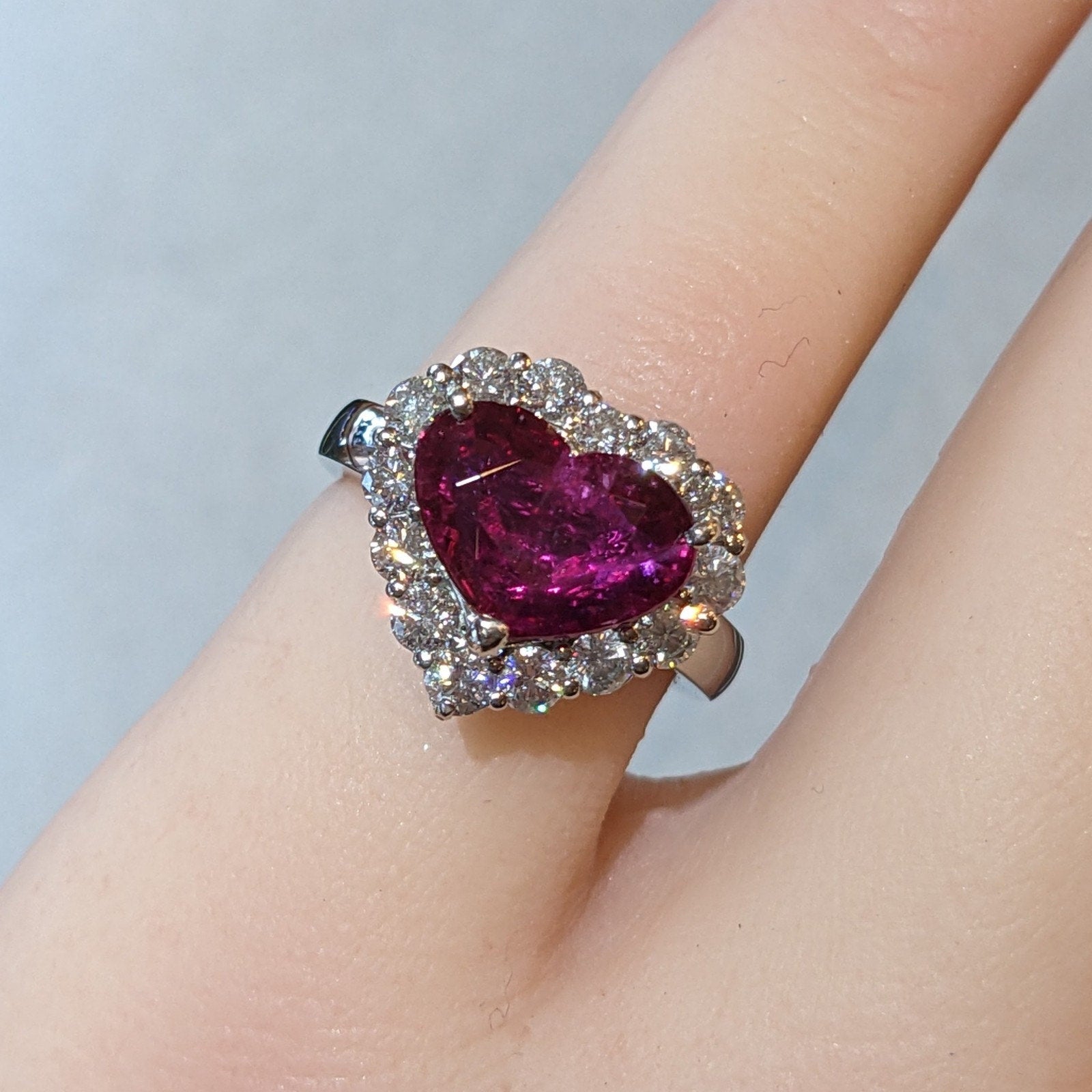 GIA Mozambique Unheated Heart Shaped Ruby and Diamond Ring in Platinum
