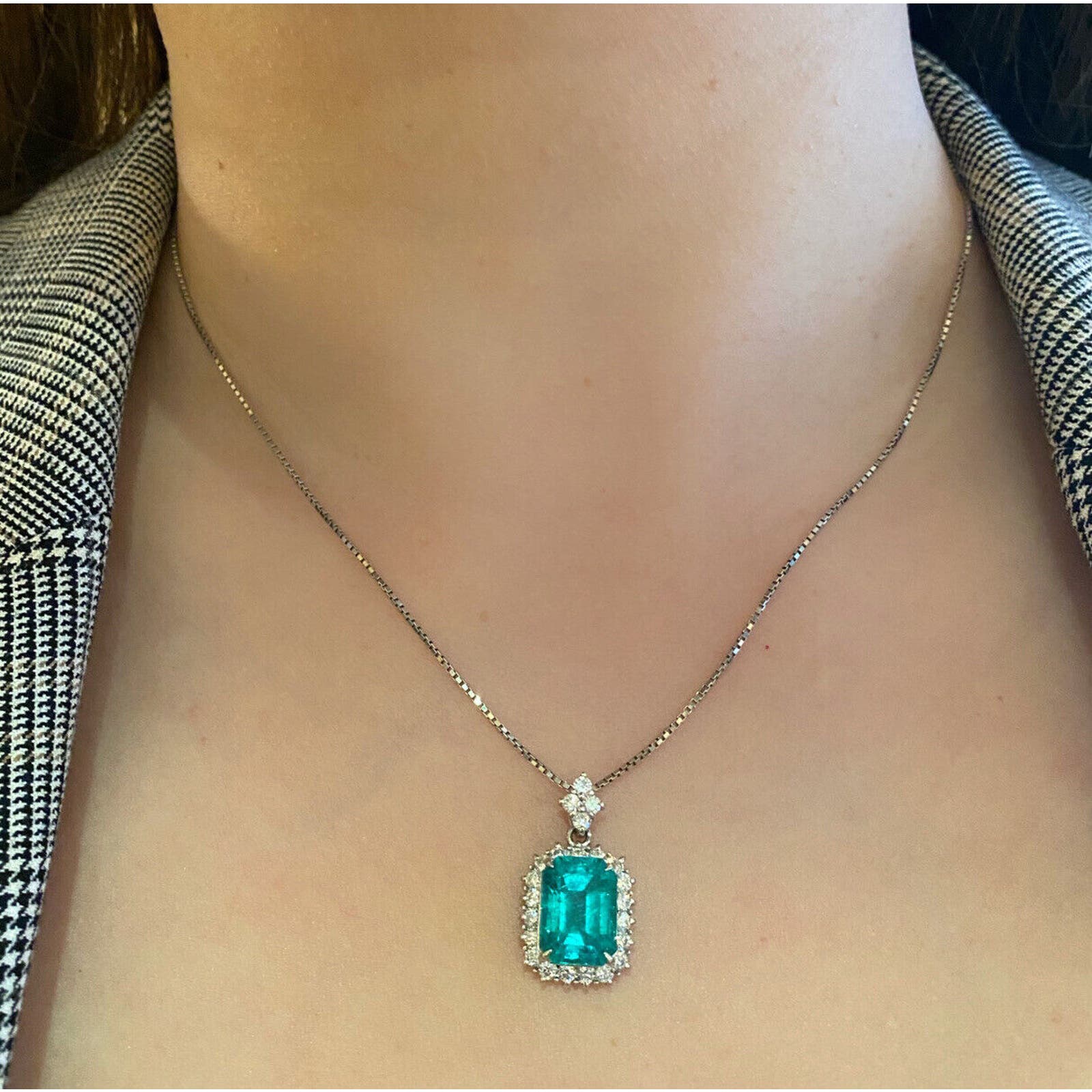 Certified Colombian 6.07 cts Emerald and Diamond Pendant in Platinum -- HM2229V