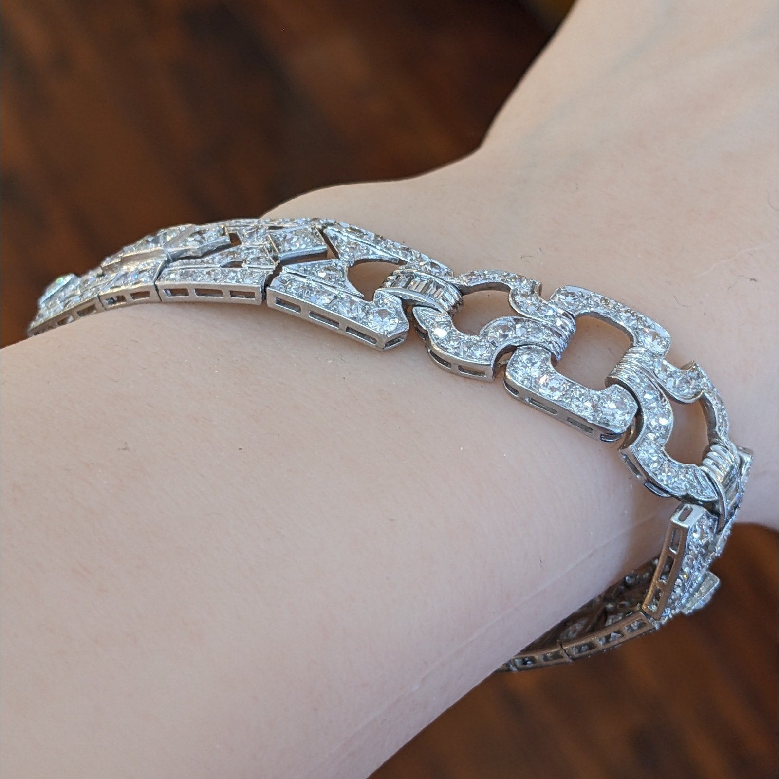 Art Deco Euro cut Diamond Bracelet .50 inch wide in Plat/14k chain