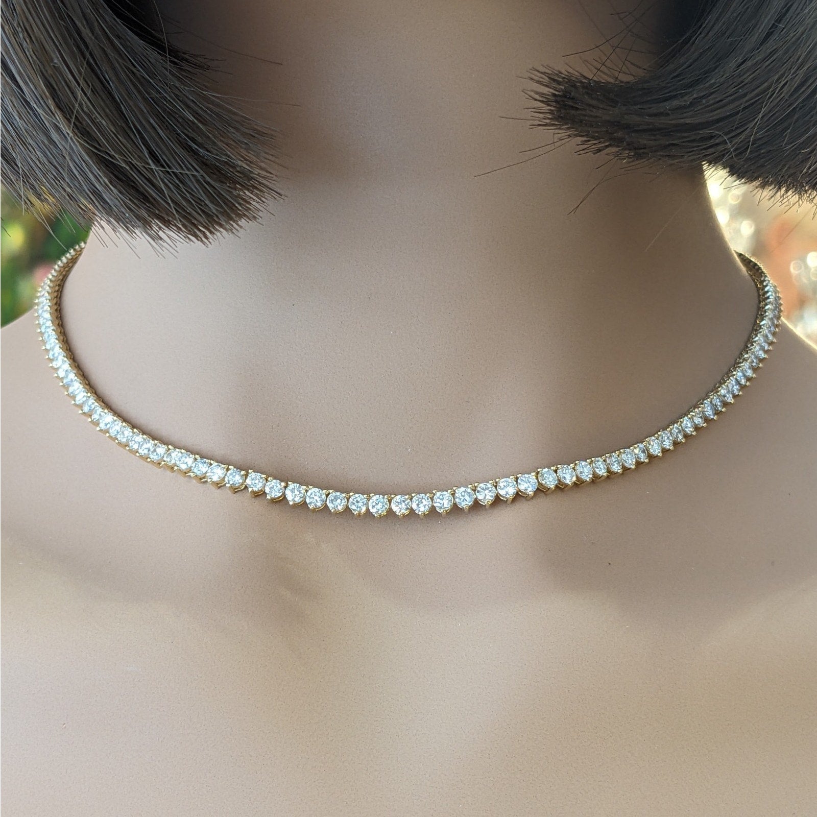 16" Natural Round Diamond Tennis Necklace 9.00 ctw in 18k Yellow Gold