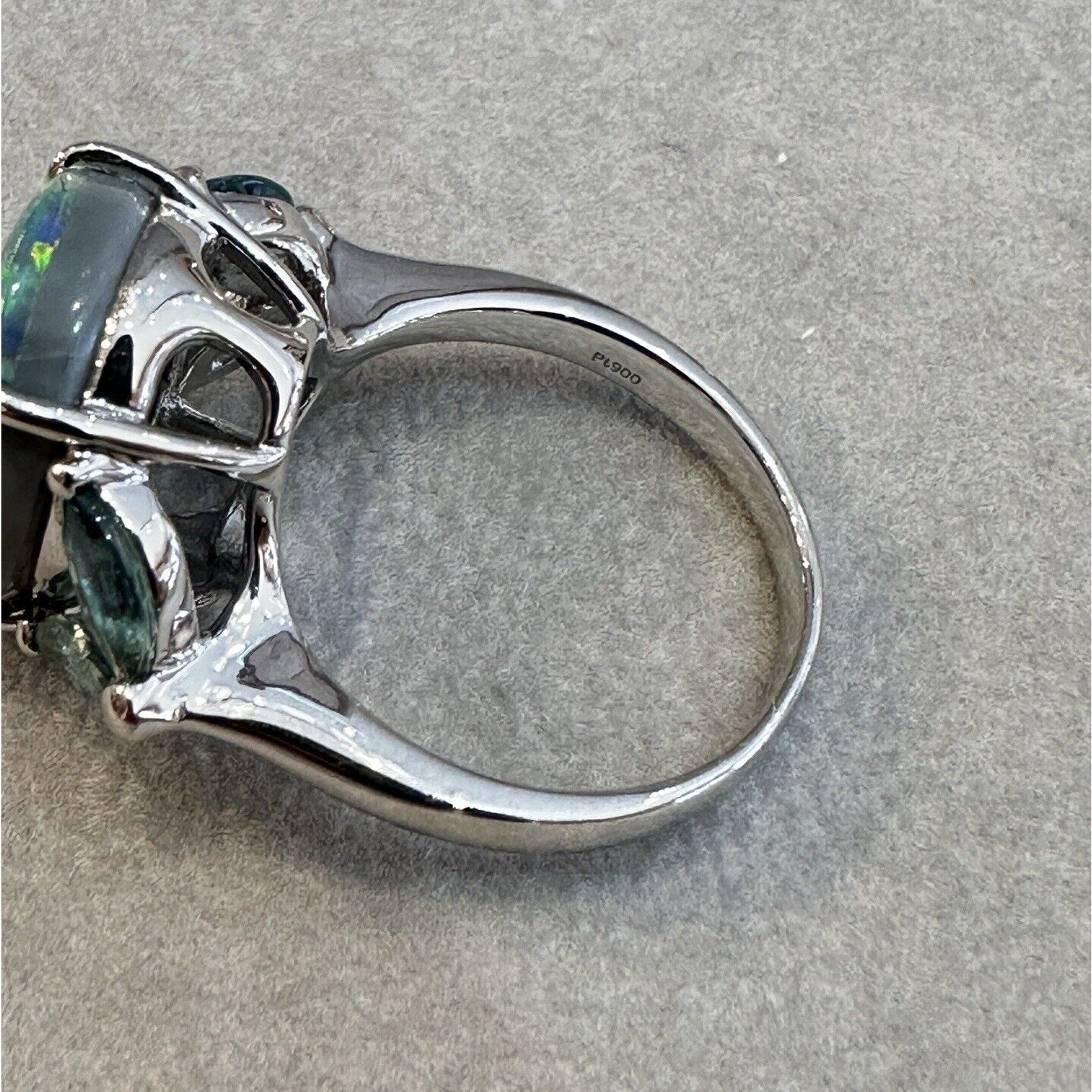 GIA 6.55 ct Black Opal & Aquamarine Ring in Platinum
