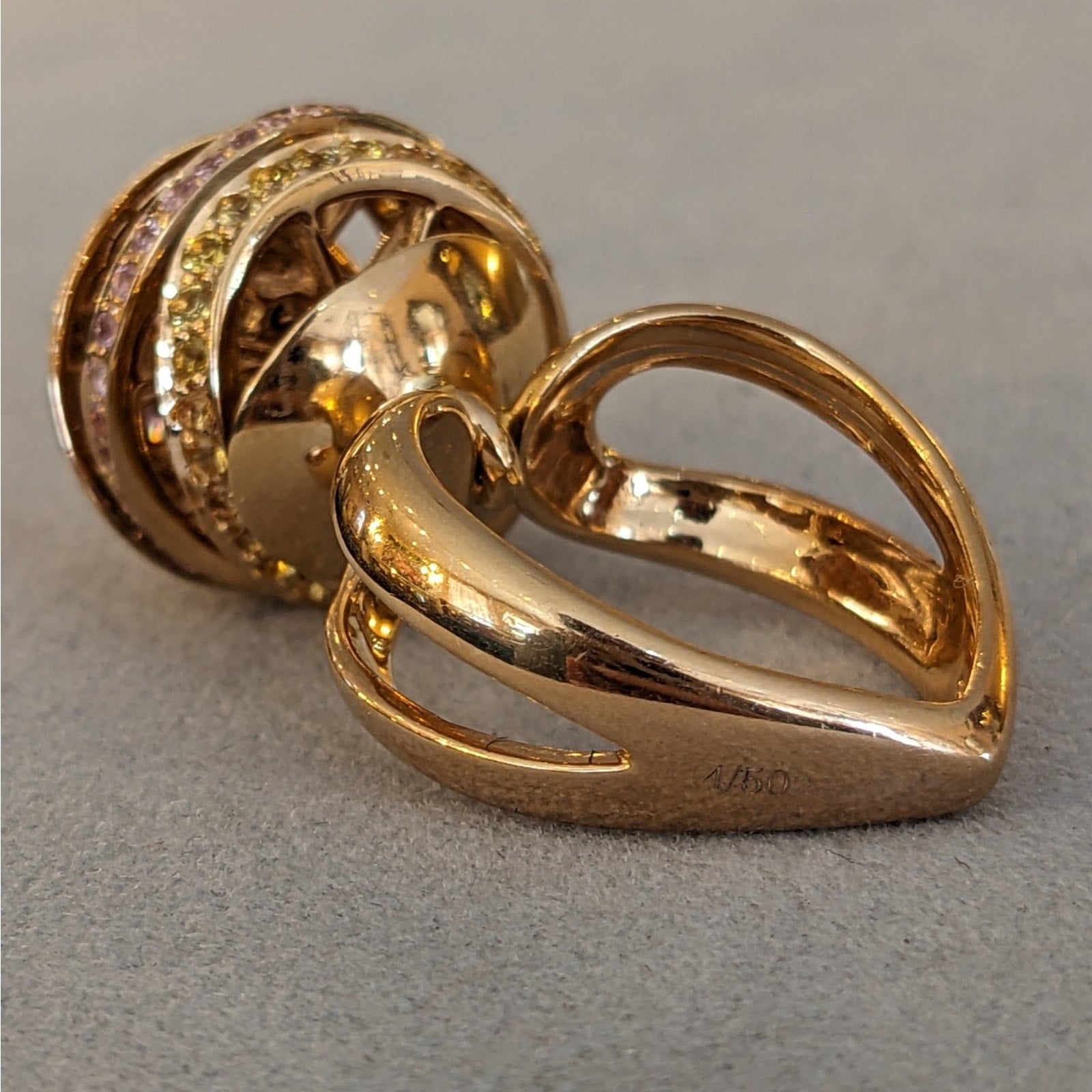 iO Si Italy Pink and Yellow Sapphire Bauble Ring in 18k Yellow Gold