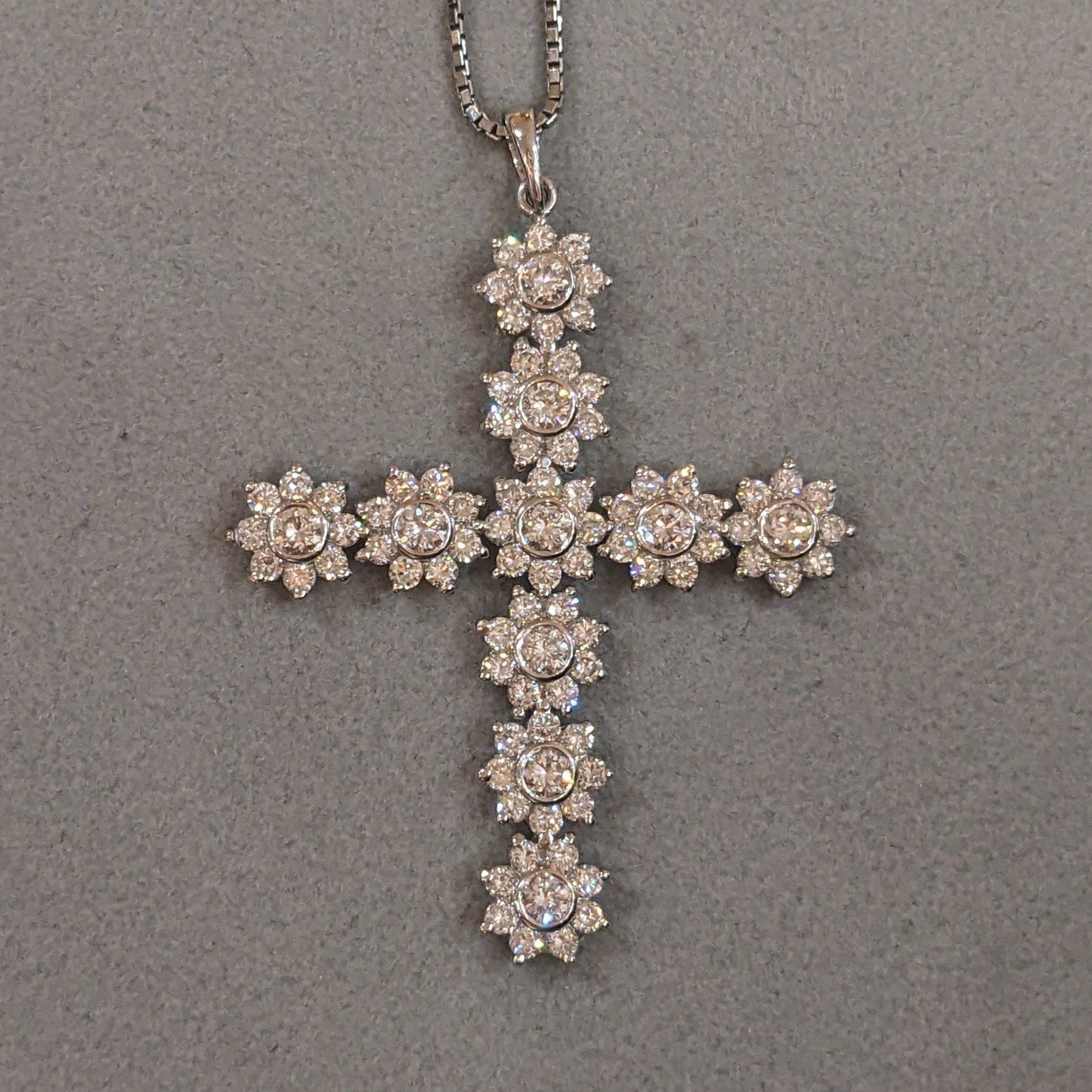 Natural Diamond Cross Pendant Necklace in 18k White Gold & Platinum
