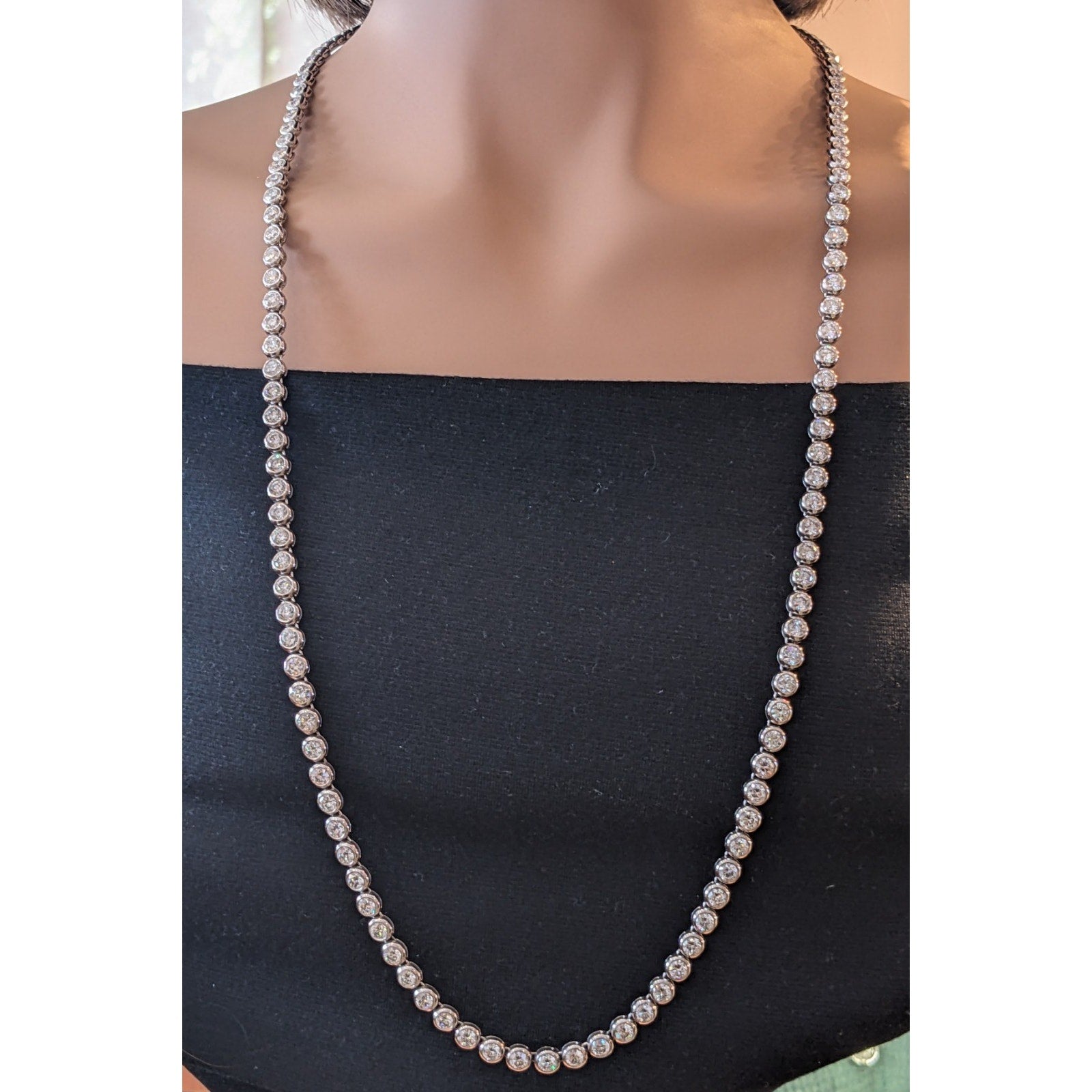 25.00 ctw Natural Diamond Bezel Set 32" Tennis Necklace 18k White Gold