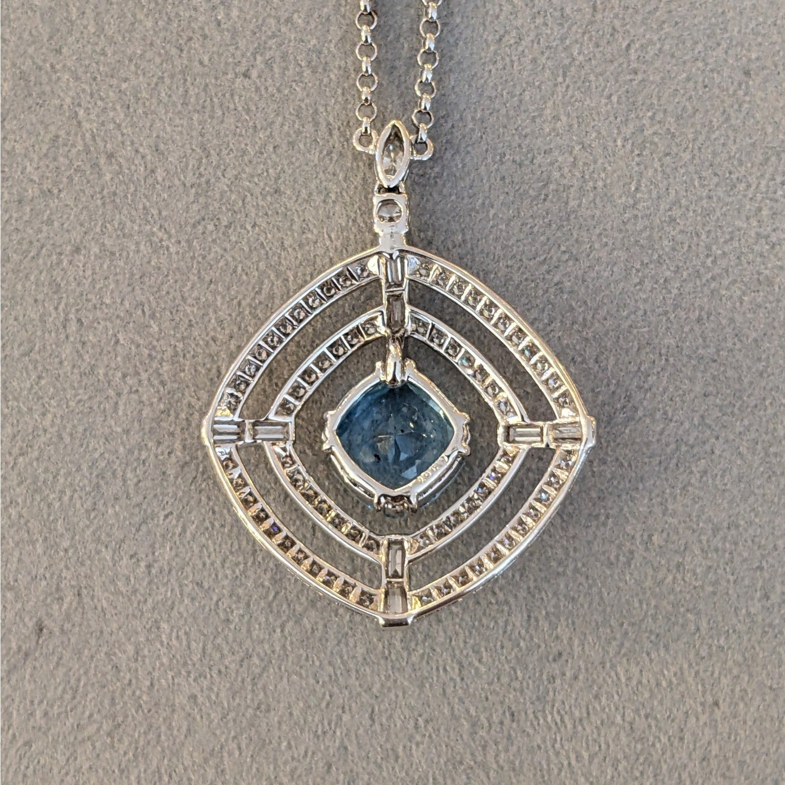 Natural Aquamarine and Diamond Pendant Necklace in 18k White Gold