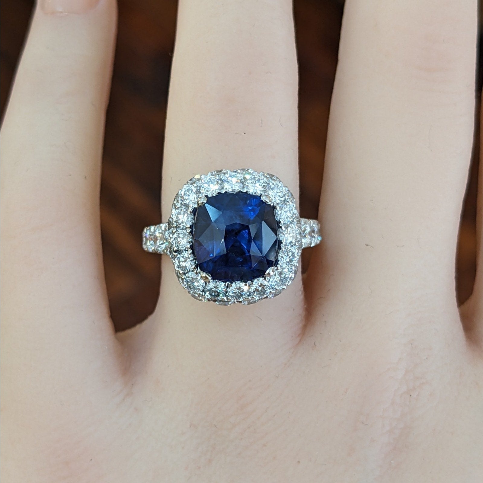 GIA Natural 5.27 ct Cushion Sapphire & Diamond Ring in 18k White Gold - HM2767BR