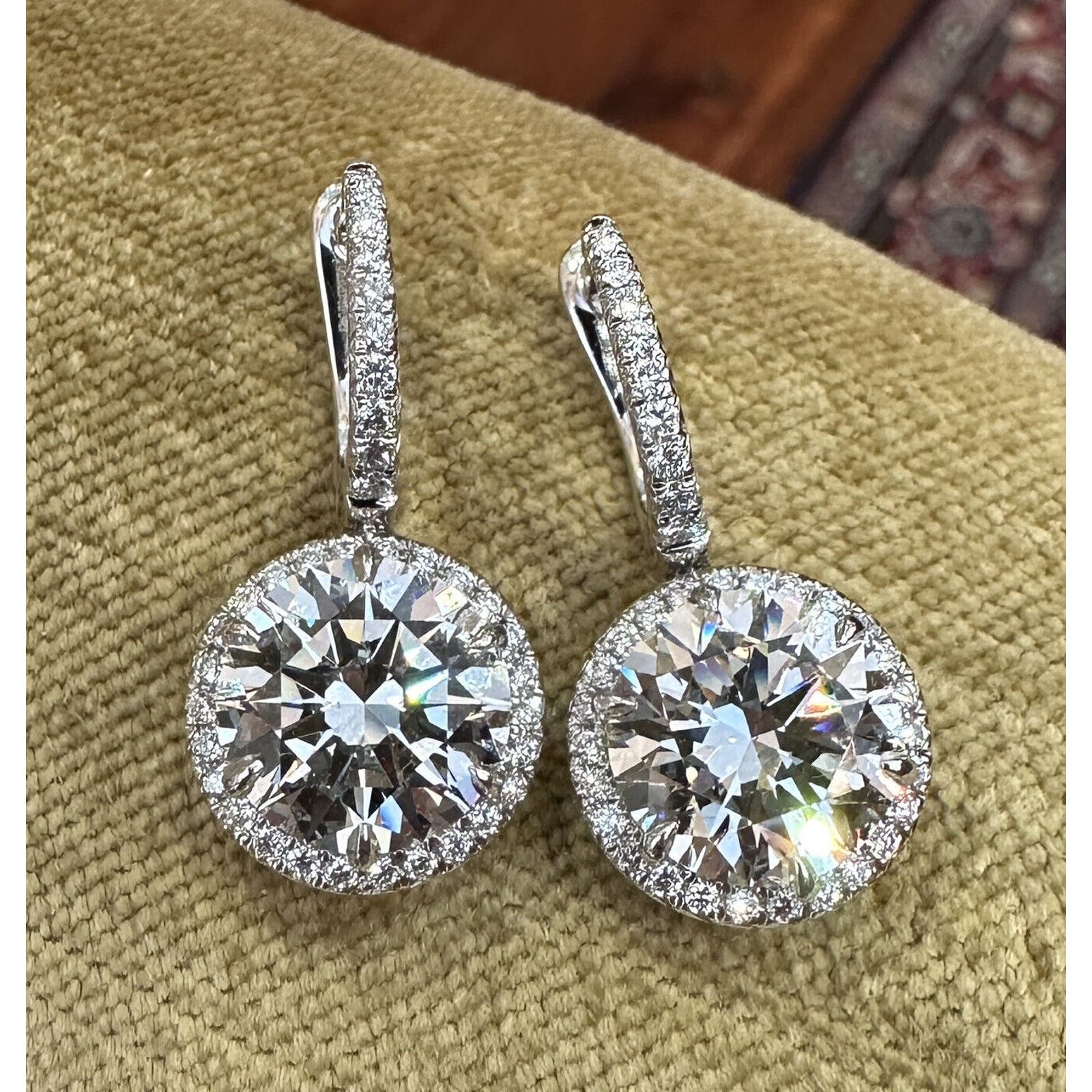 GIA 10.04ctTW Ideal cut Round Diamonds Halo Drop Earrings 18k White Gold -CMKSE8