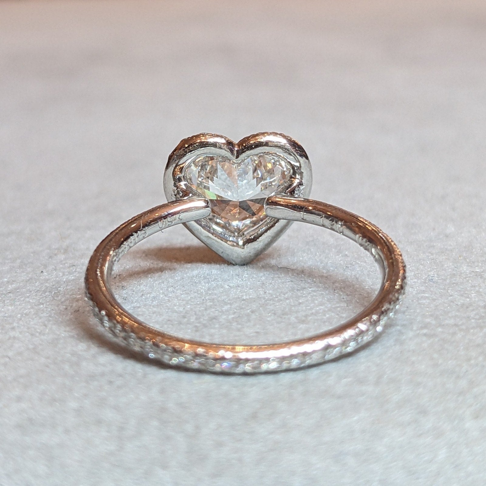 Heart Shaped Diamond Ring in 18k White Gold Halo Setting