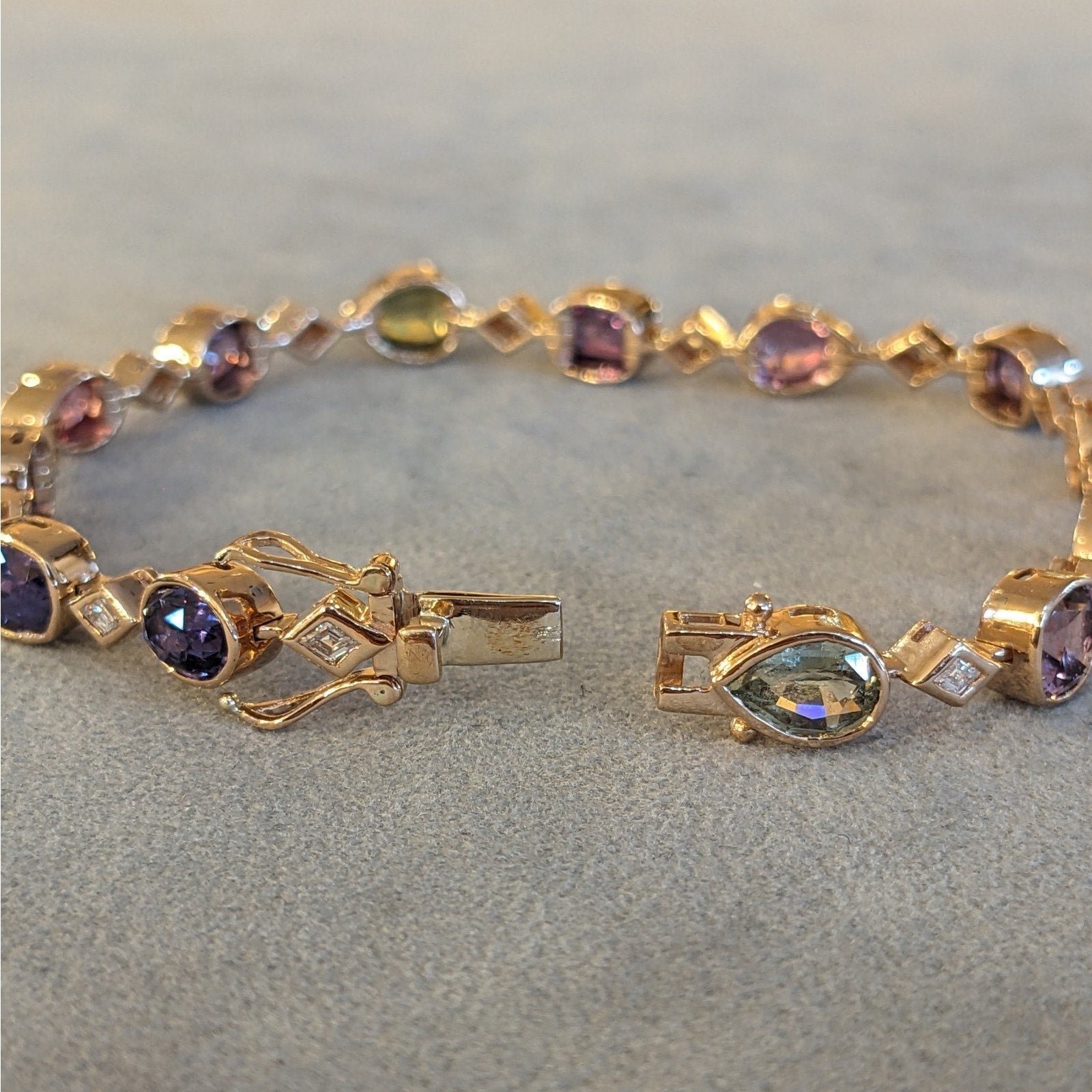 No Heat Multicolor Sapphire & Diamond Bracelet in 14k Rose Gold