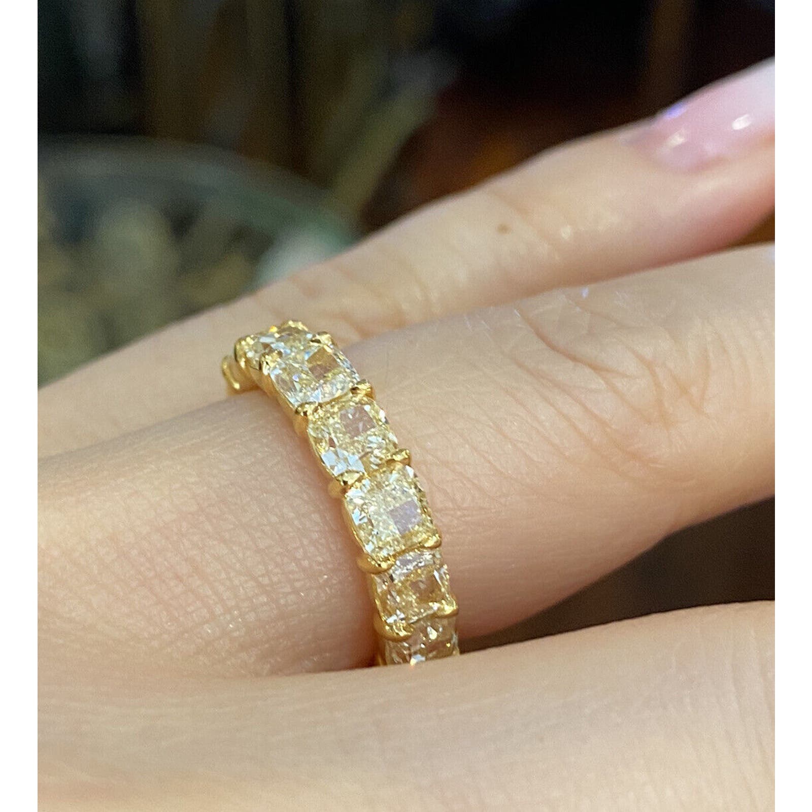 Light Yellow Cushion Diamond Eternity Ring 7.47cts in 18k Yellow Gold - HM2208RI