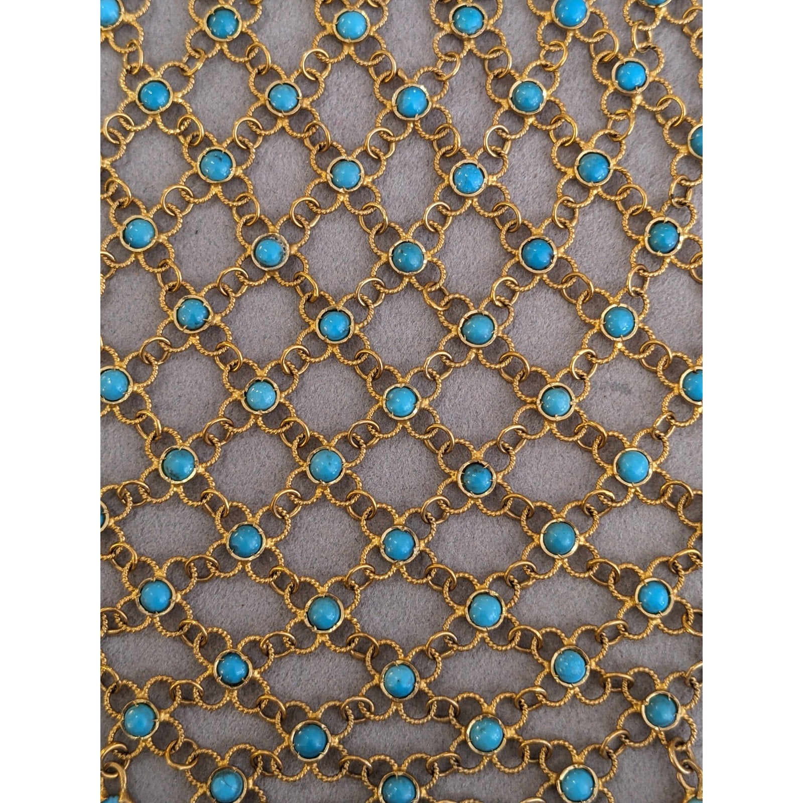 Estate Turquoise Cabochon Bib Necklace in 18k Yellow Gold