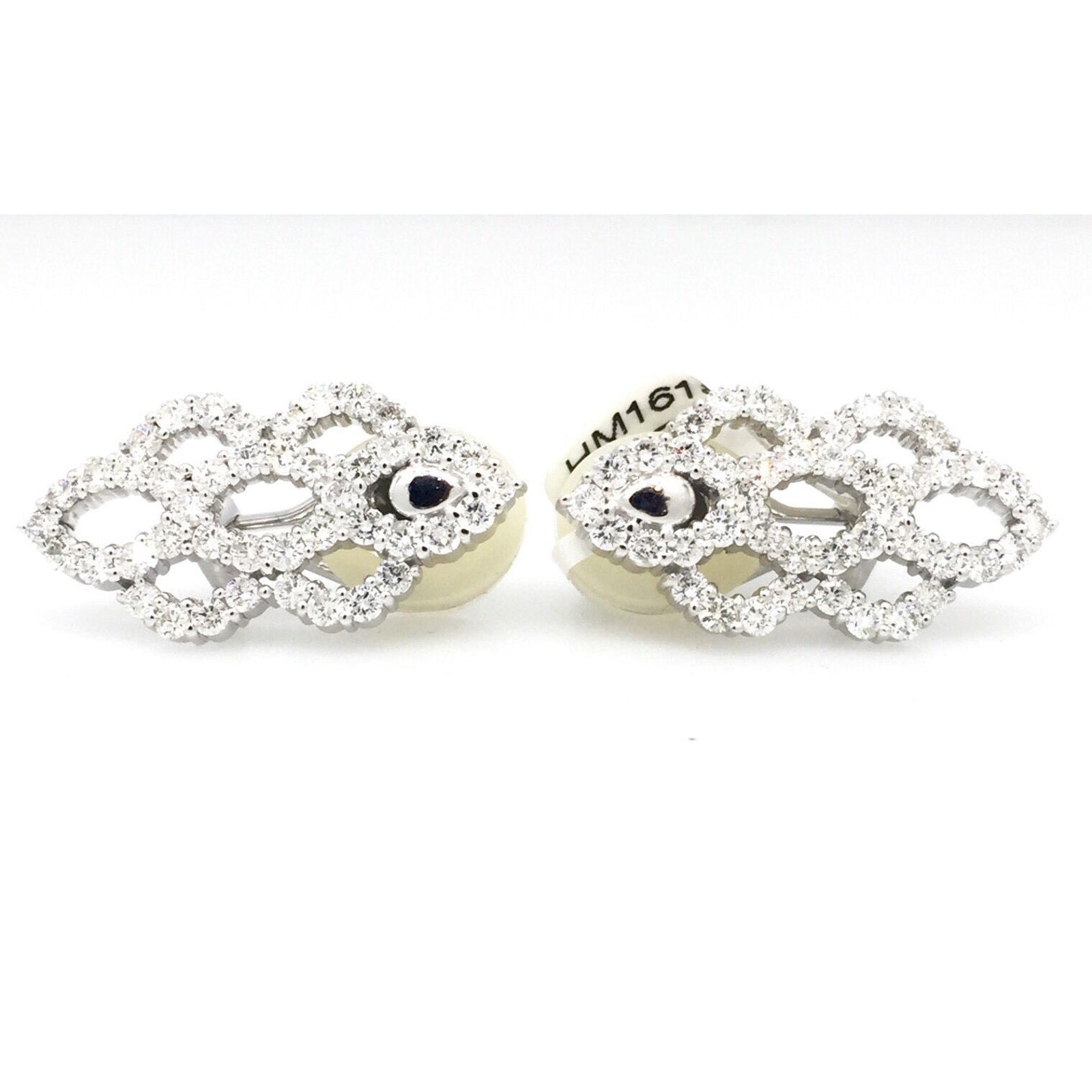 2.56 ct Diamond Earrings -Honeycomb Design- in 18k & 14k White Gold