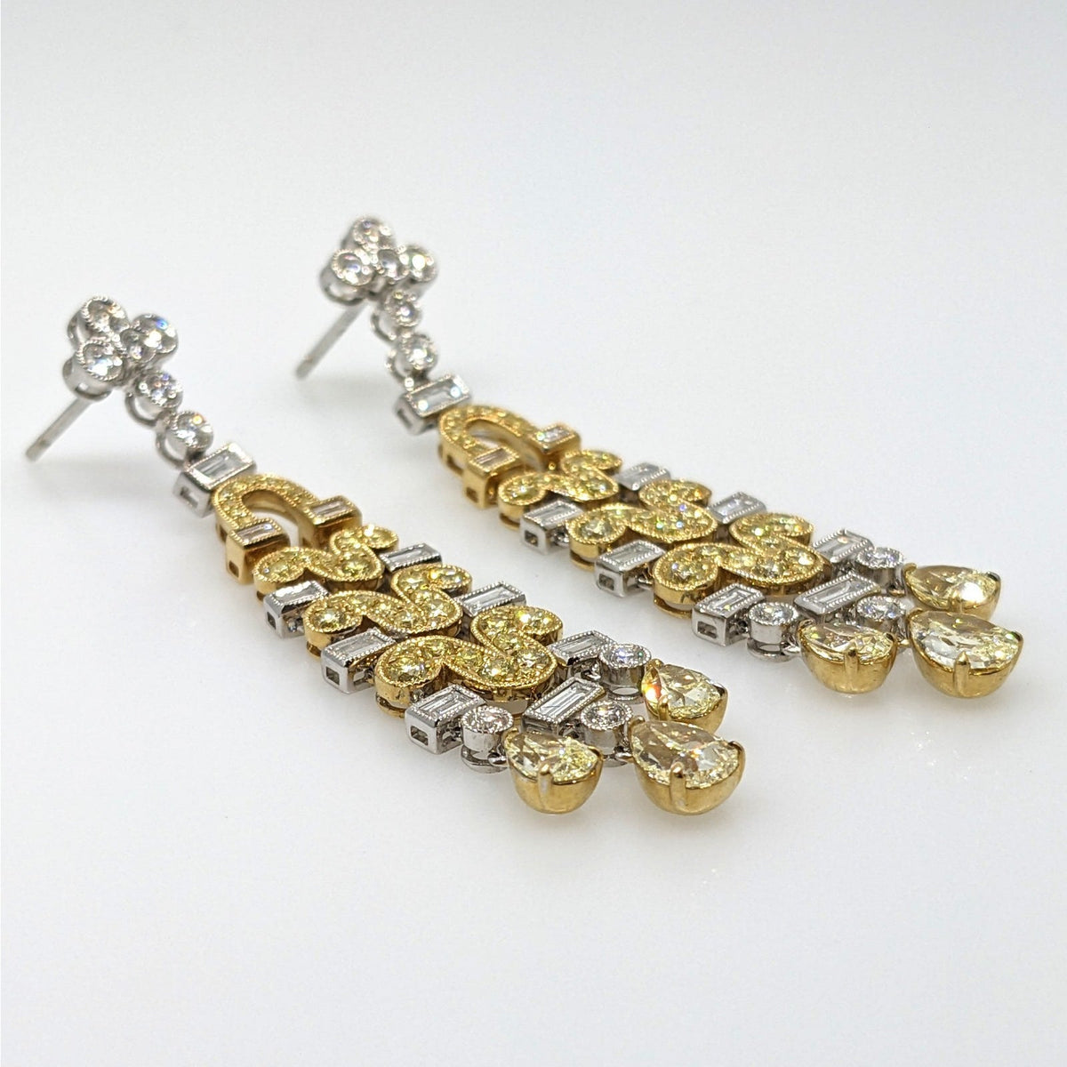 Natural Yellow & White Diamond Chandelier Drop Earrings in 18k Gold