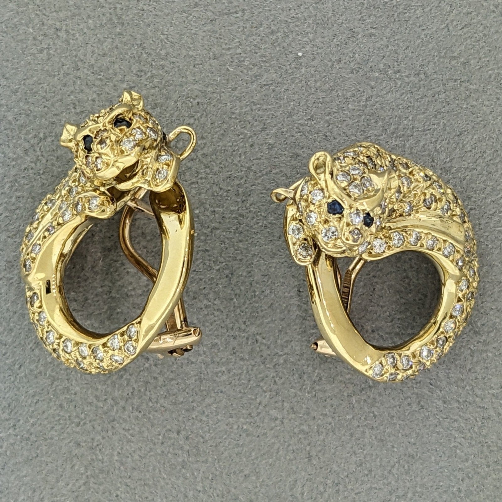 Circle Panther Earrings with Pave Diamonds in 18k & 14k Yellow Gold