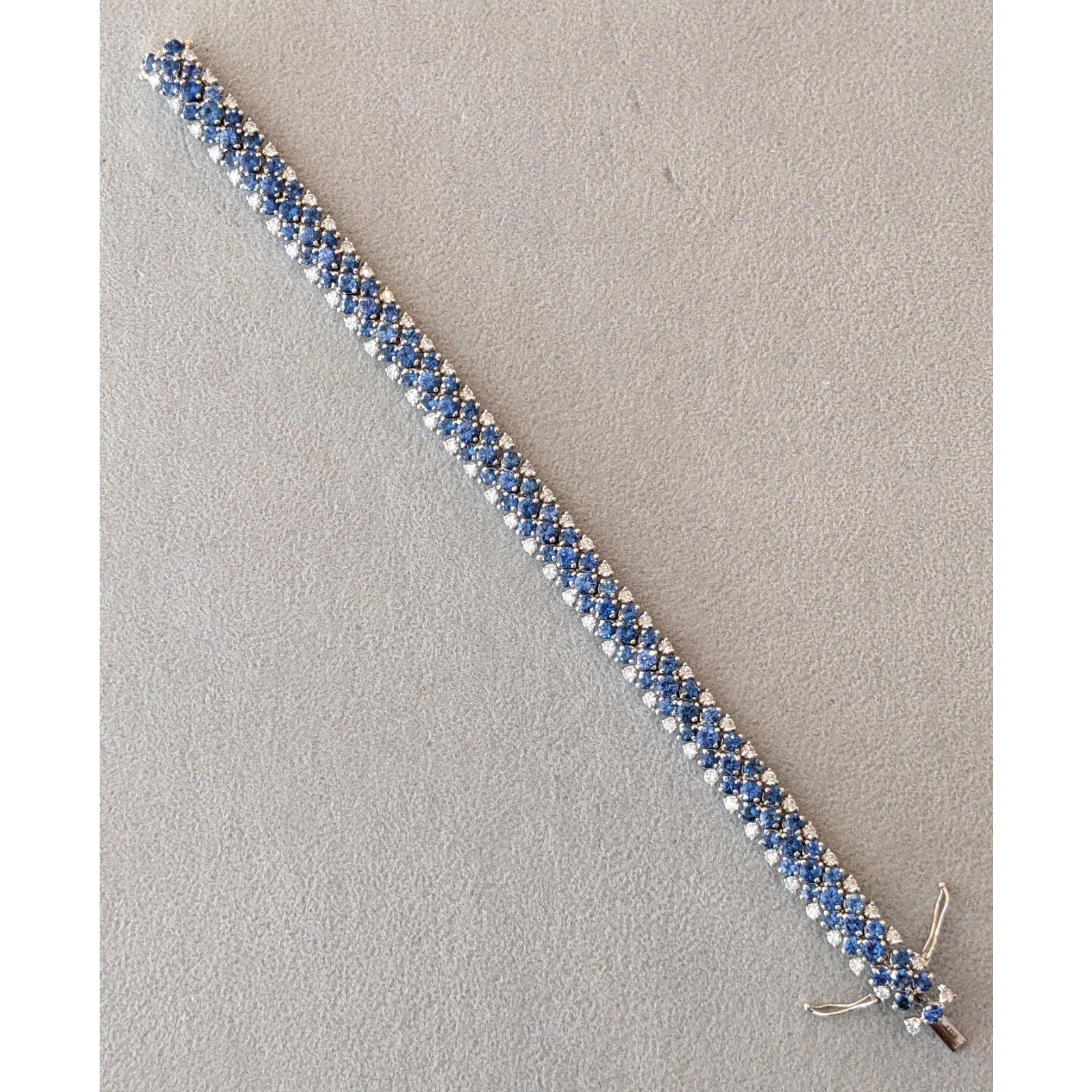 Italian Sapphire & Diamond Wide Bracelet in 18k White Gold