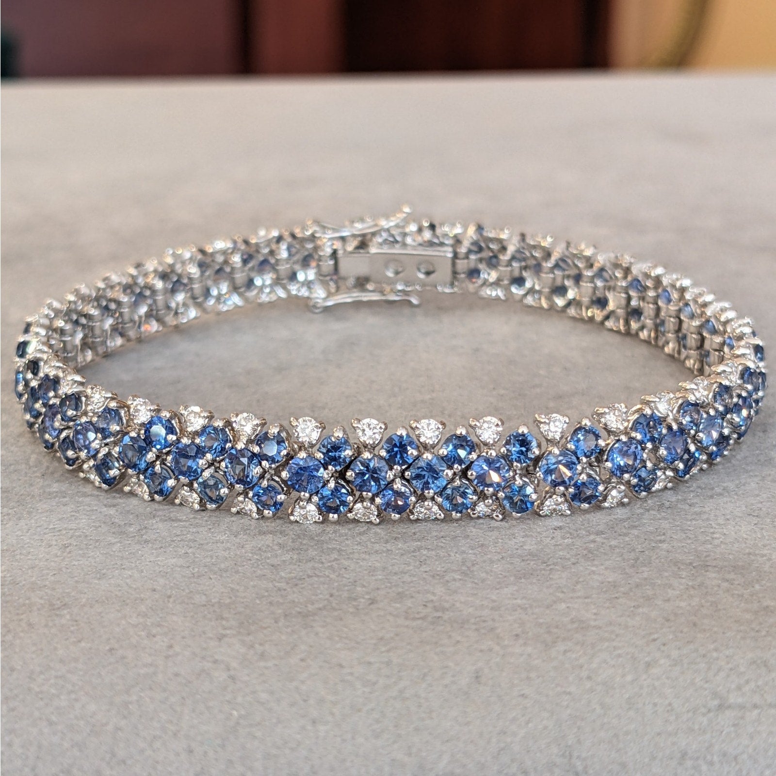 Italian Sapphire & Diamond Wide Bracelet in 18k White Gold