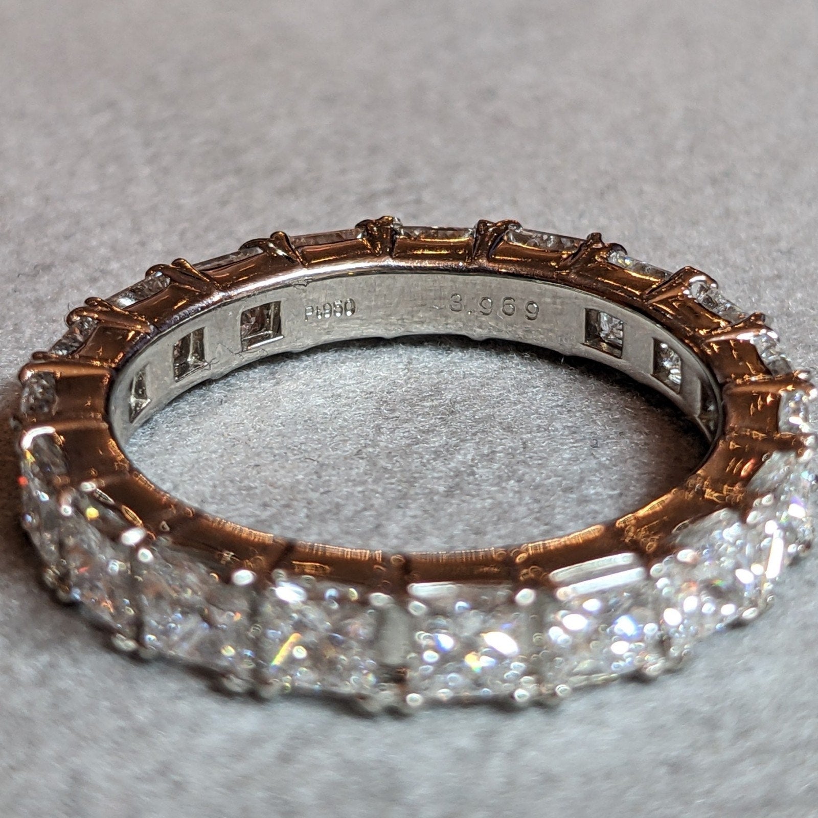 Natural Princess Cut Diamond Eternity Band 3.97 ct Size 8 in Platinum