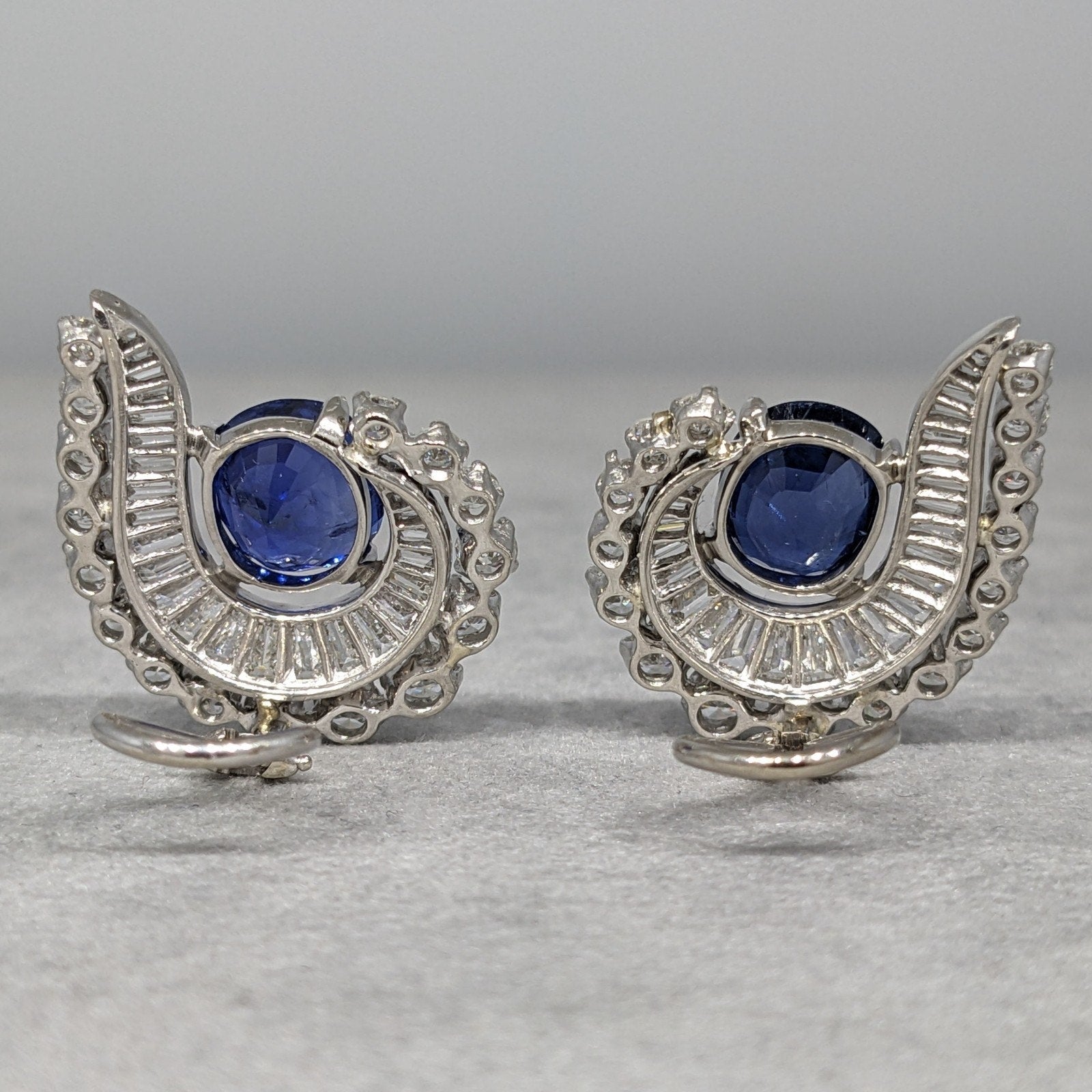 GIA Unheated Burma Sapphires and Diamond Vintage Earrings in Plat/White Gold