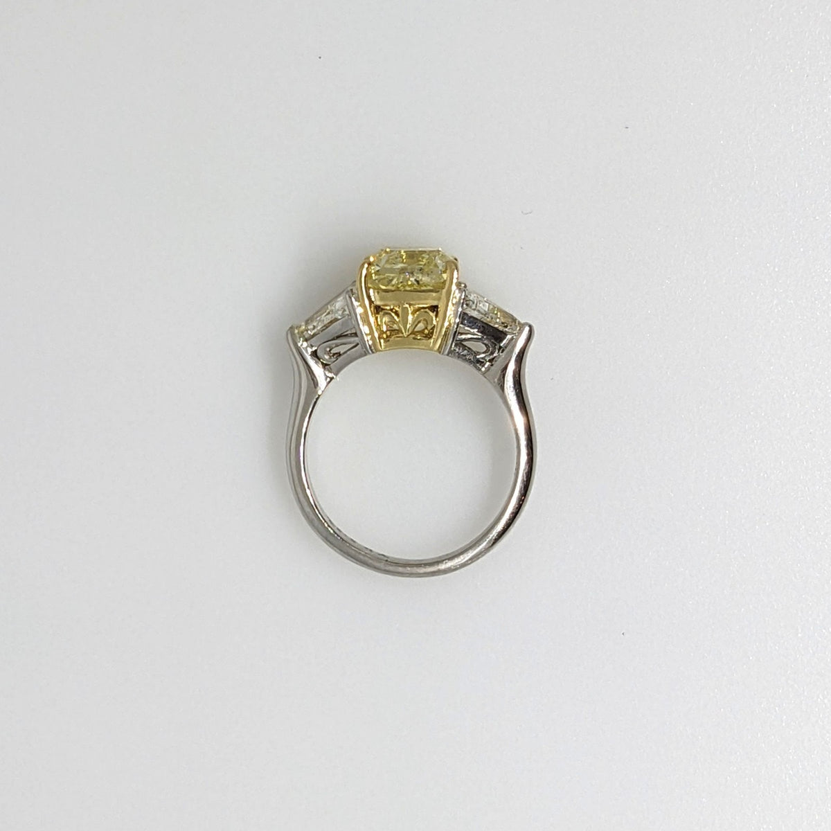 GIA Fancy Yellow Radiant 3.22ct Three-Stone Diamond Ring in Plat/18k