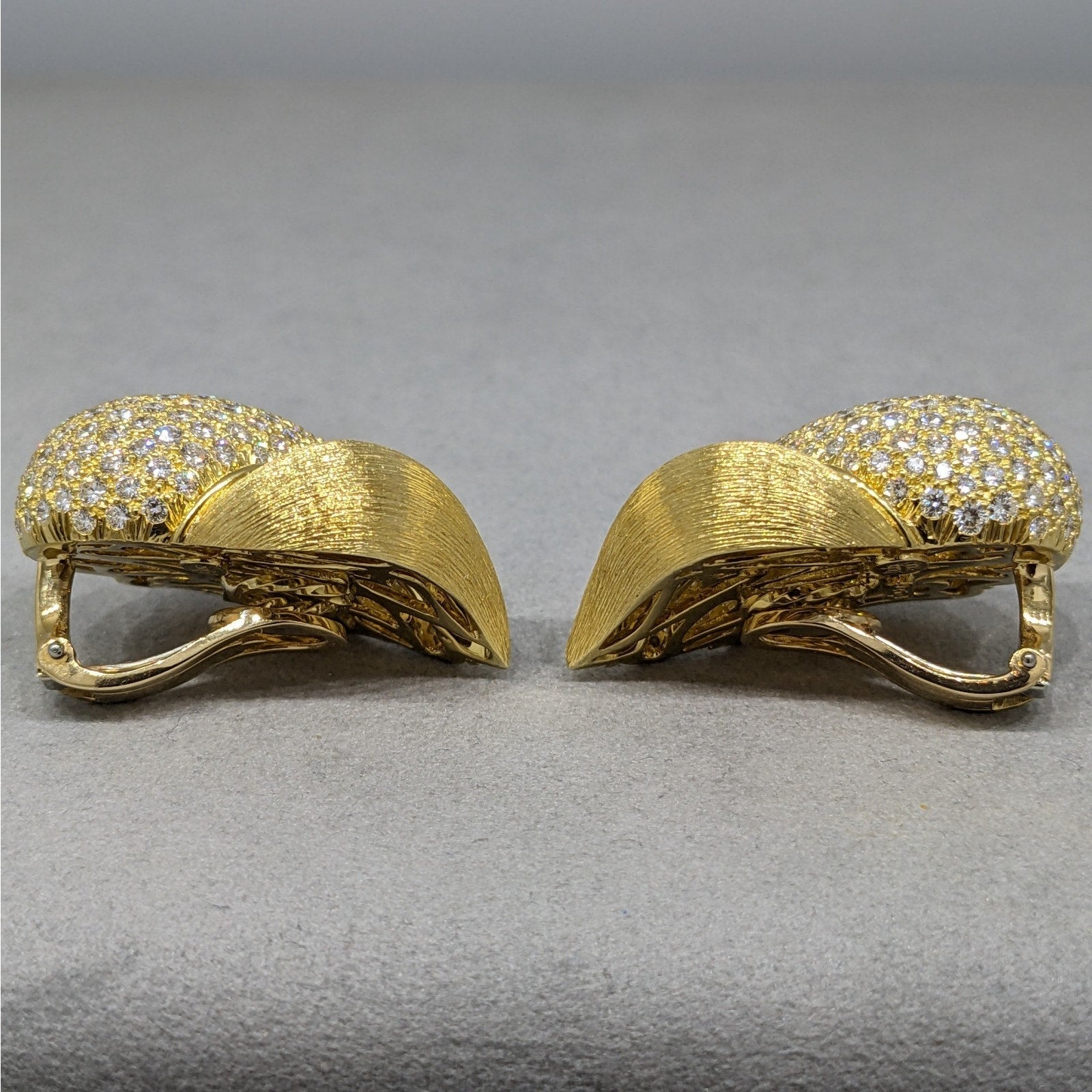 Henry Dunay Diamond Pave Earrings in Textured 18k Yellow Gold