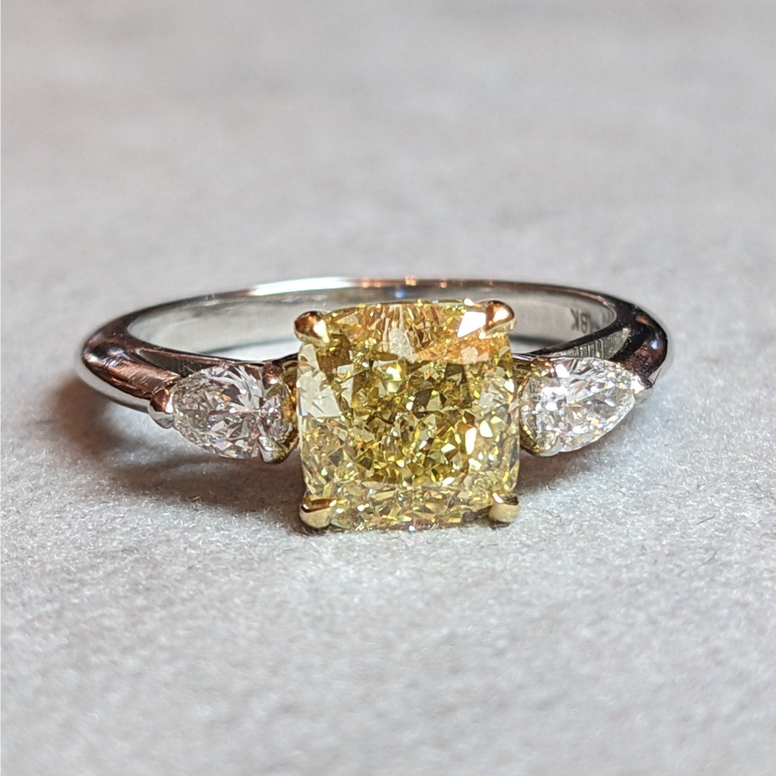 GIA Fancy Intense Yellow Diamond 2.01ct Three-stone ring in Platinum & 18k Yellow Gold
