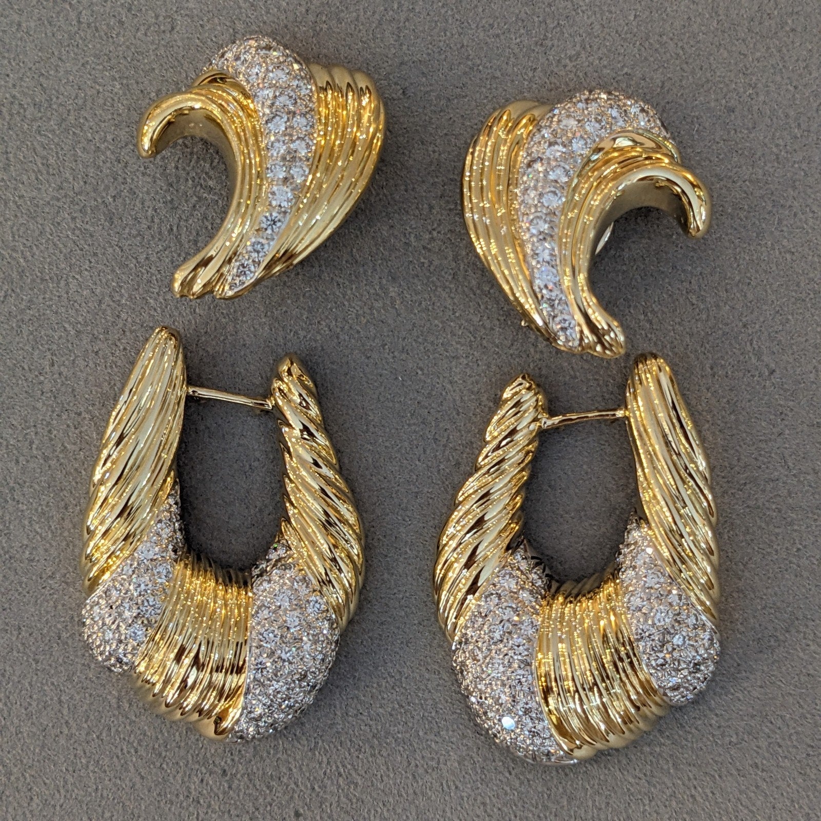 Large Diamond Door Knocker Dangle Earrings in 14k Yellow Gold