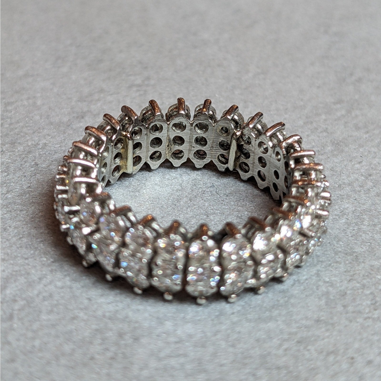 Three Row Domed Diamond Eternity Band Ring Size 6.75 in Platinum