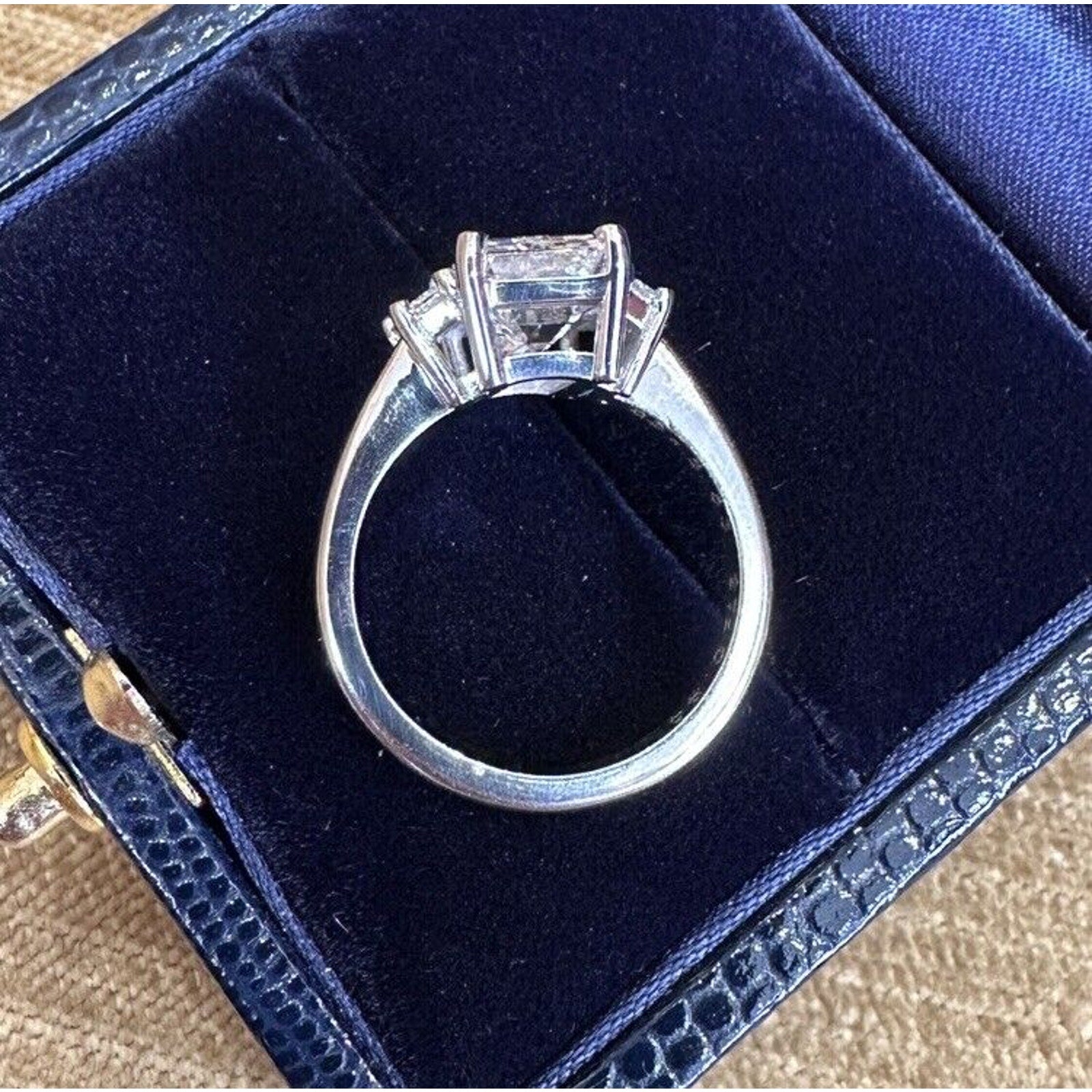 GIA 3.53 ct H-VS1 Emerald Cut Diamond Three Stone Ring in Platinum - C300EV