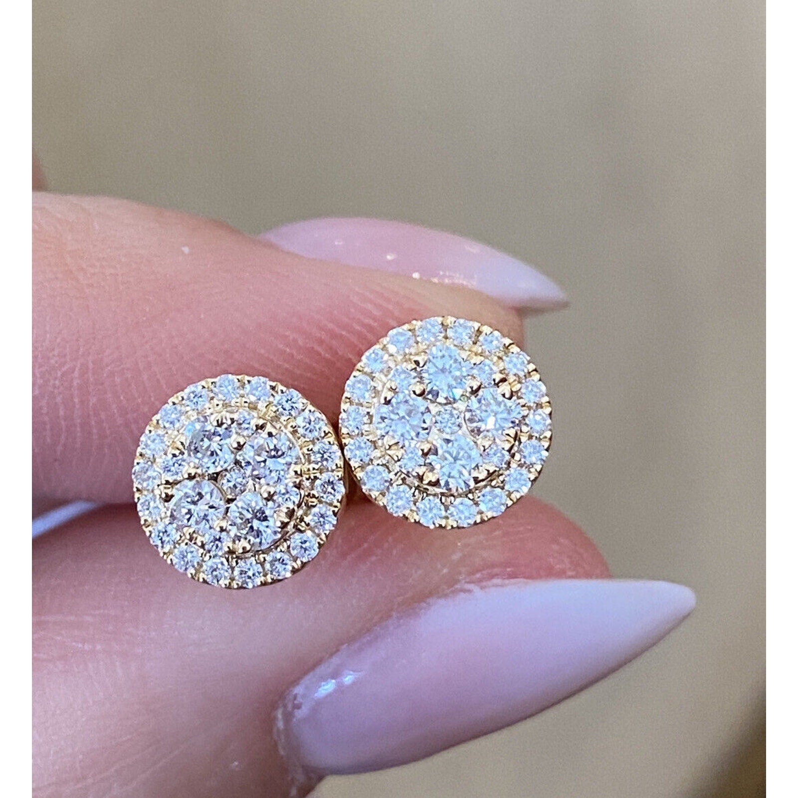 Diamond Cluster Stud Earrings in 18k Yellow Gold